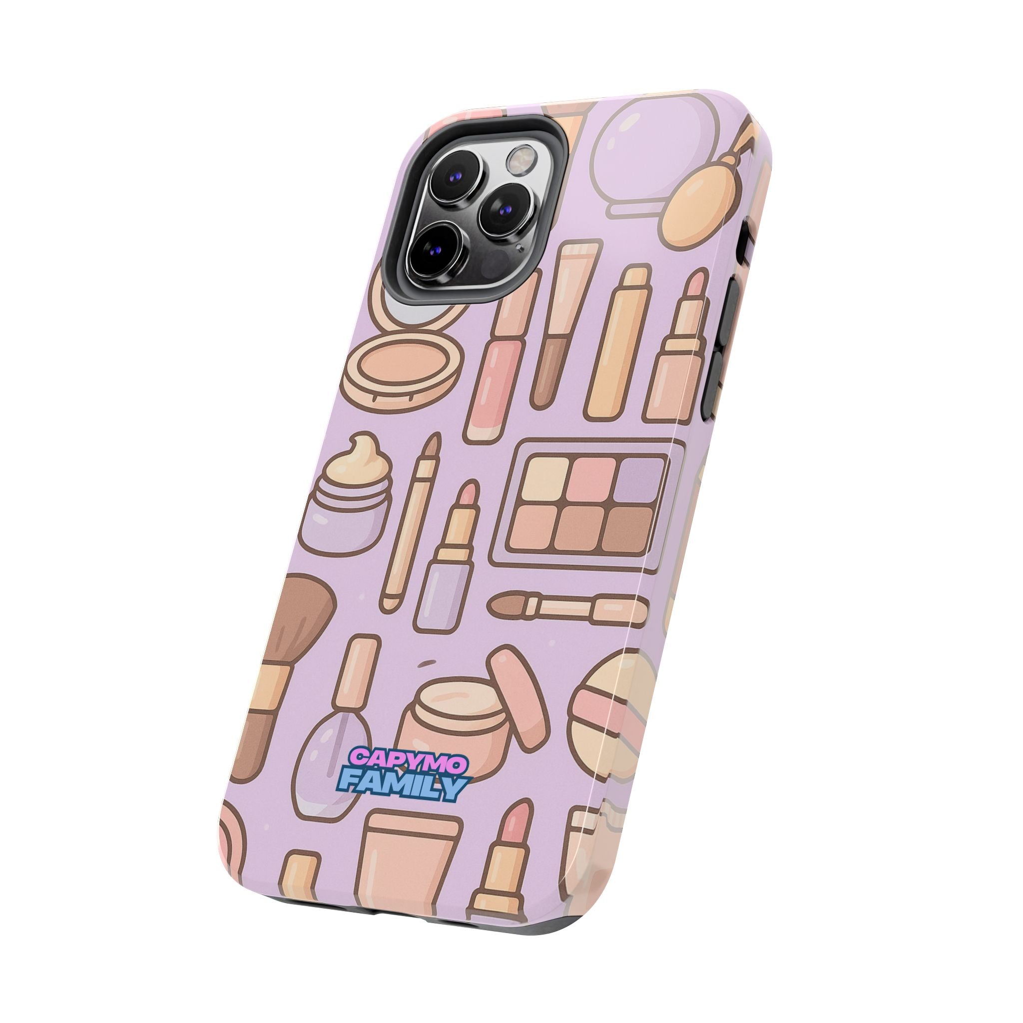 Capymo Family Kawaii Makeup Phone Case – Cute Girly iPhone Cover with Cosmetic Beauty Pattern