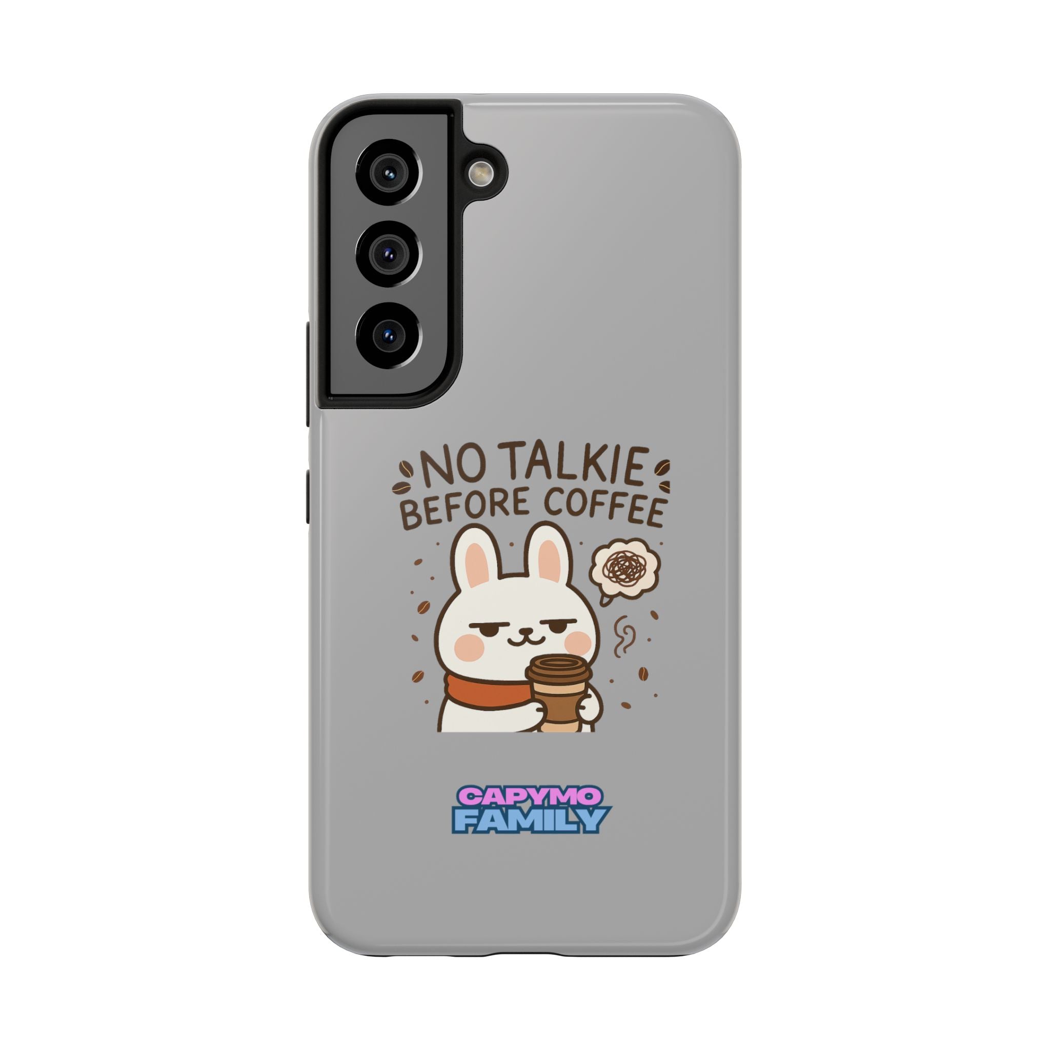 Capymo Family “No Talkie Before Coffee” Phone Case – Grumpy Bunny Morning Mood