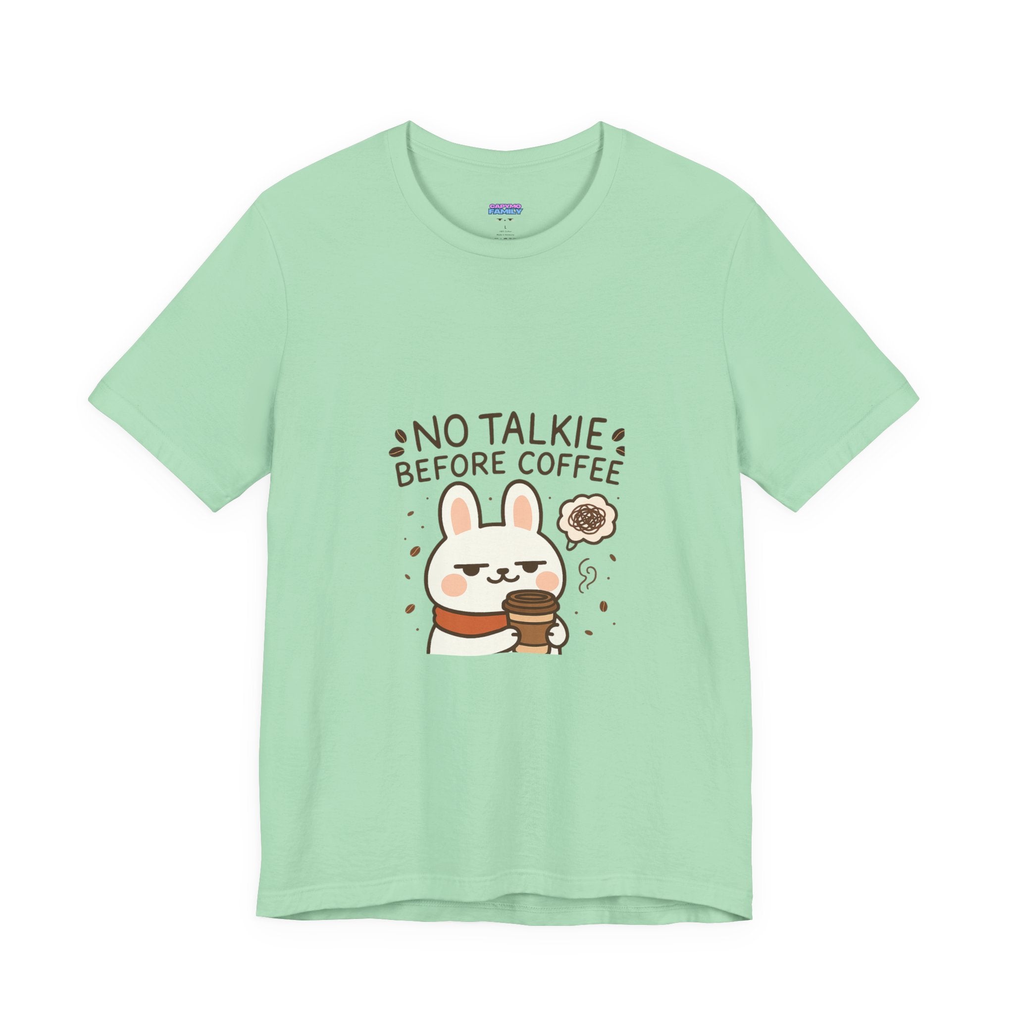 Capymo Family Kawaii Bunny Soft Cotton T-Shirt – "No Talkie Before Coffee" "Toto" The Bunny Cute Tee (Unisex)