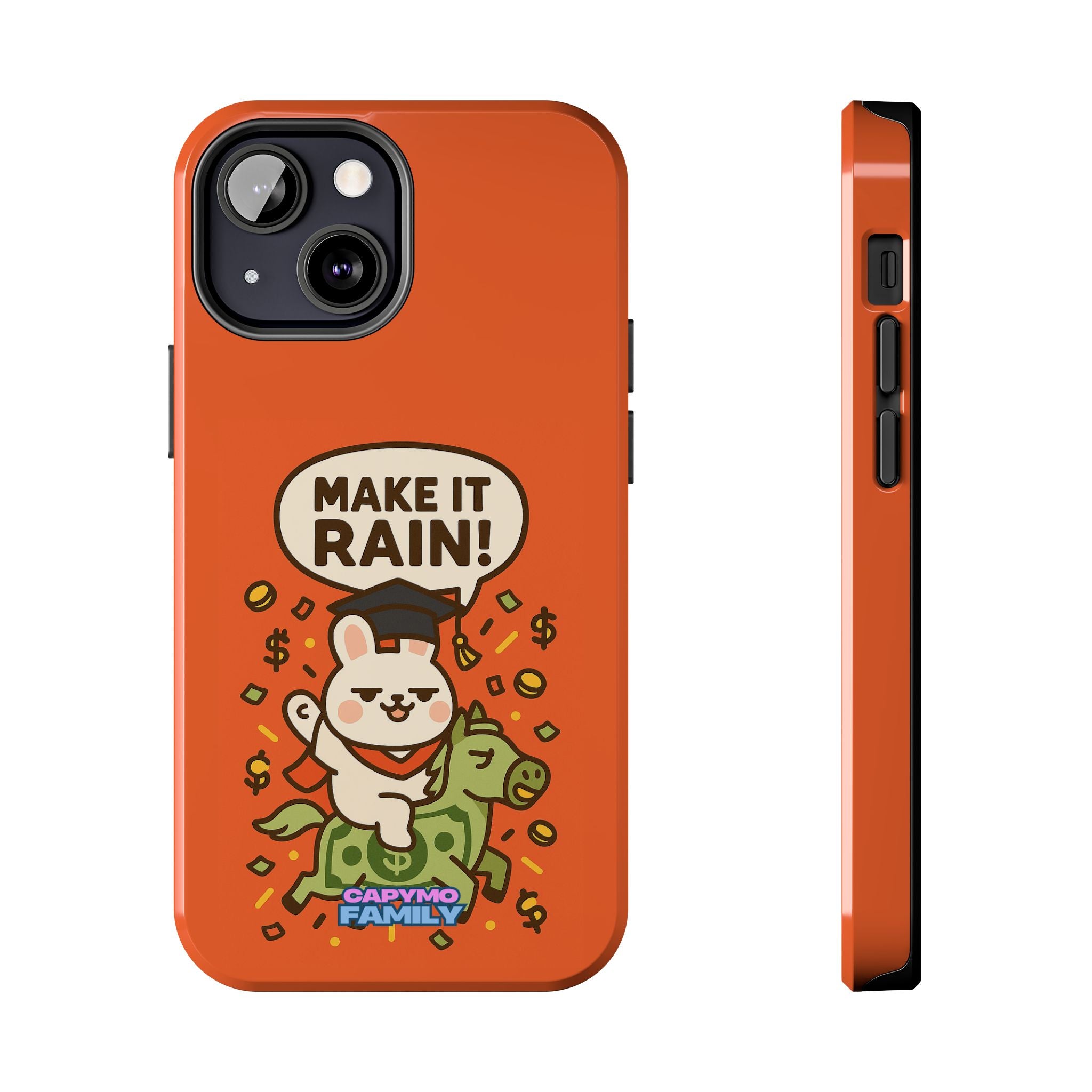 Capymo Family Playful Cute Cartoon Bunny Tough Phone Case –"Make It Rain" Bunny "Toto" Phone Case