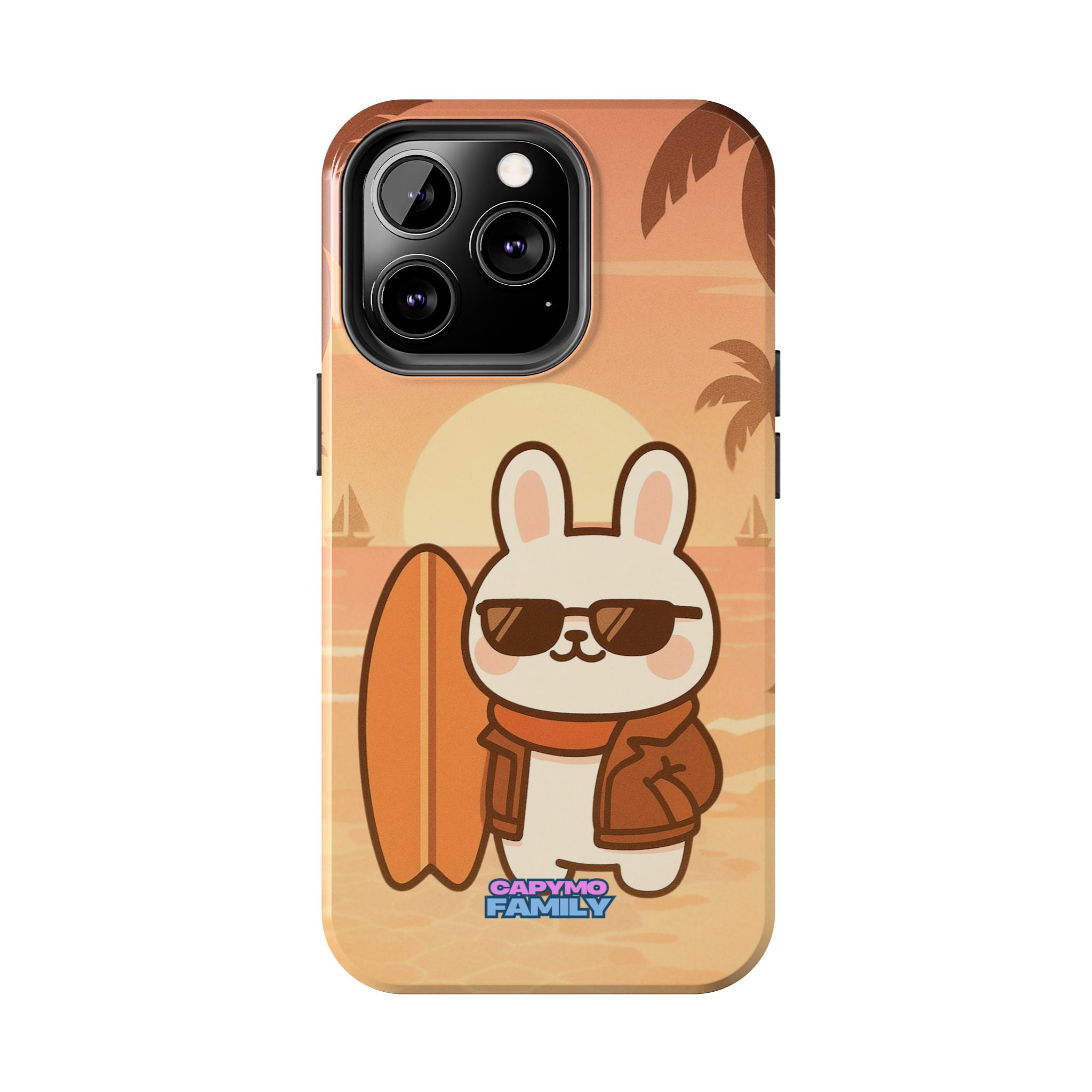 Capymo Family Sunset Surf Bunny Phone Case – Tropical Beach Skateboard Bunny "Toto" Phone Case