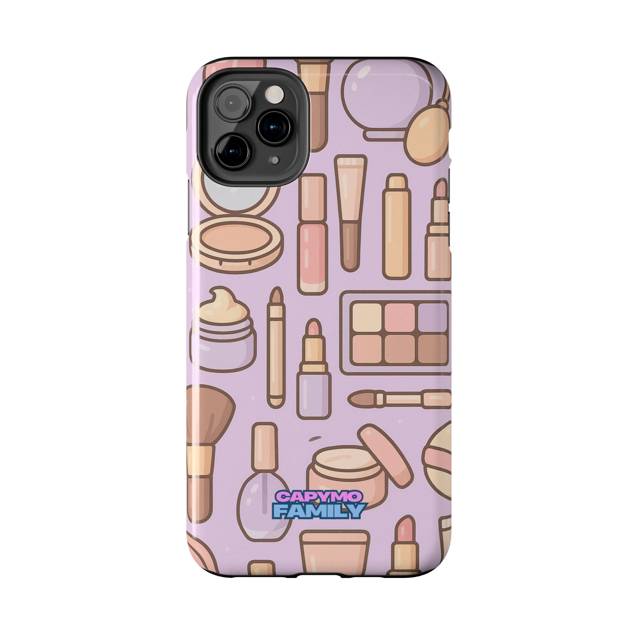 Capymo Family Kawaii Makeup Phone Case – Cute Girly iPhone Cover with Cosmetic Beauty Pattern