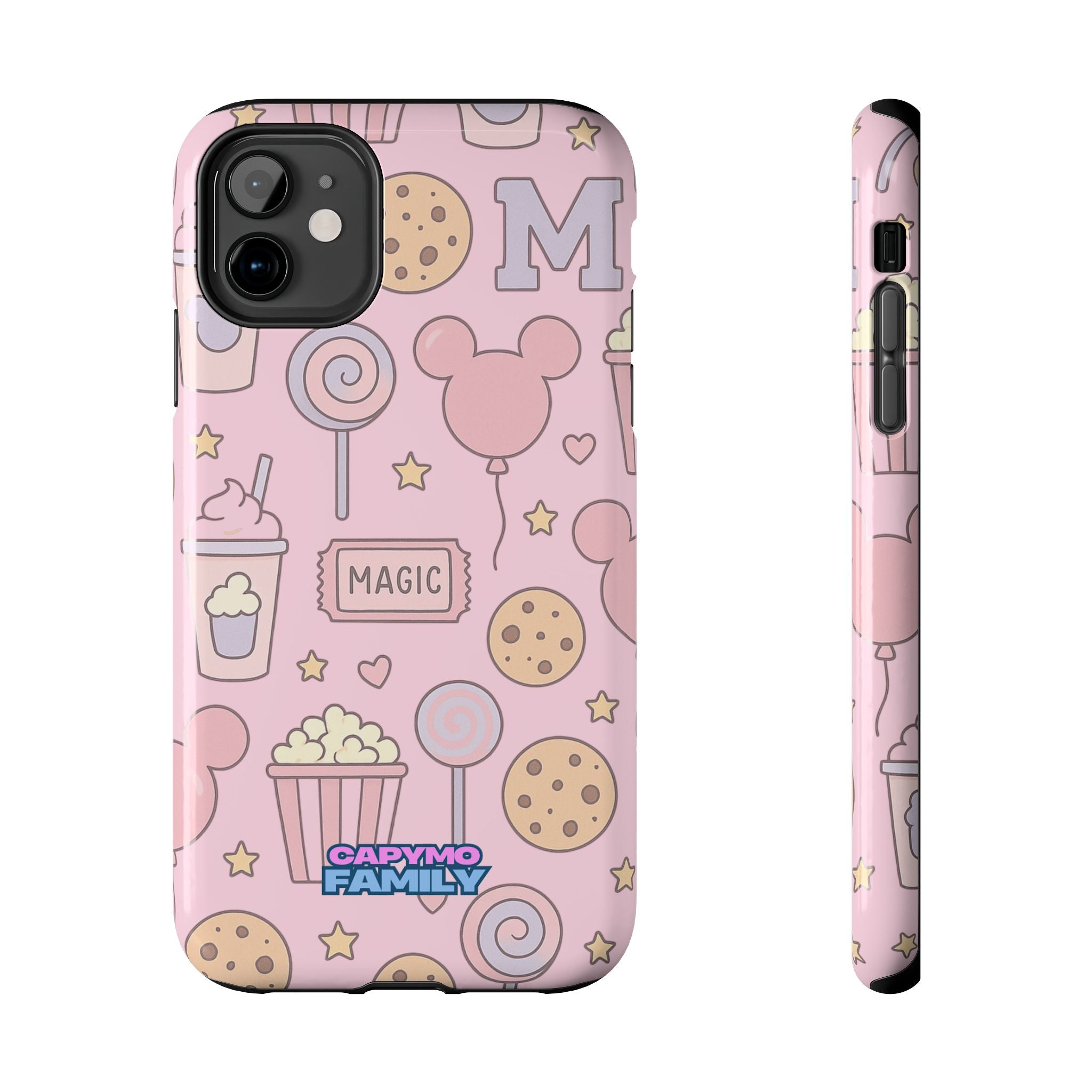 Capymo Family Kawaii Magic Snack Phone Case – Pastel Candy, Popcorn & Cookie Pattern Cover