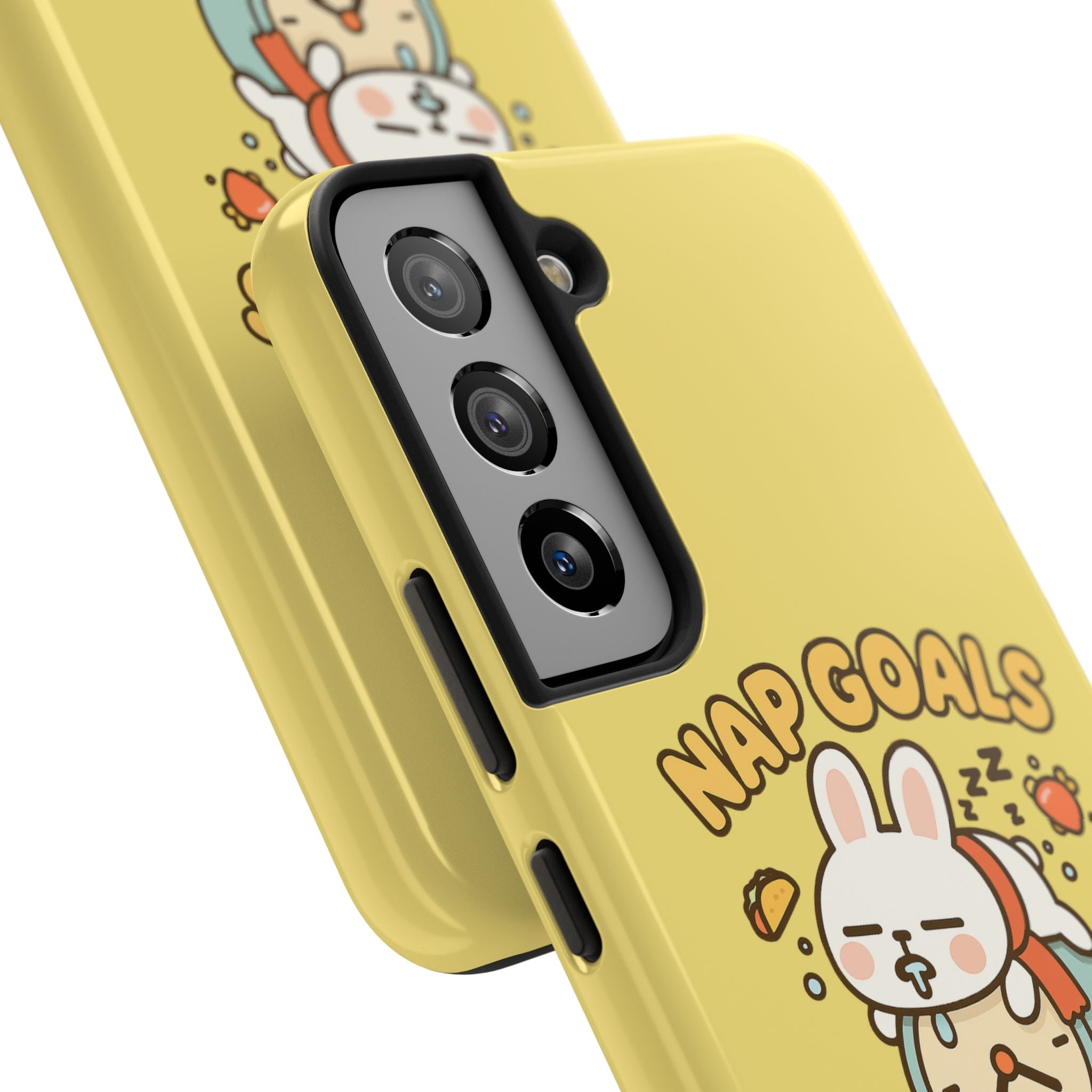 Capymo Family “Nap Goals” Phone Case – Cute Bunny Toto Sleeping on Alarm Clock Cover