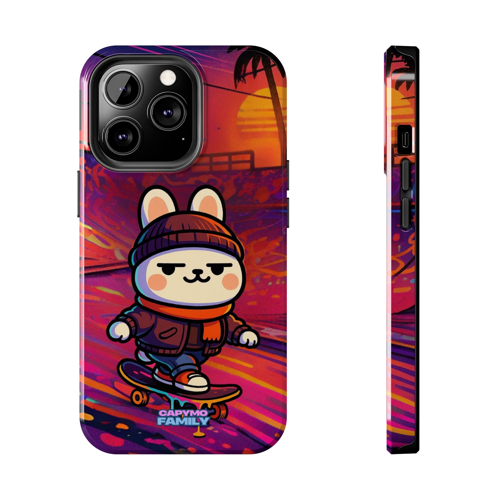 Capymo Family Sunset Skate Bunny Phone Case – Vibrant Skatepark Bunny "Toto" Phone Case