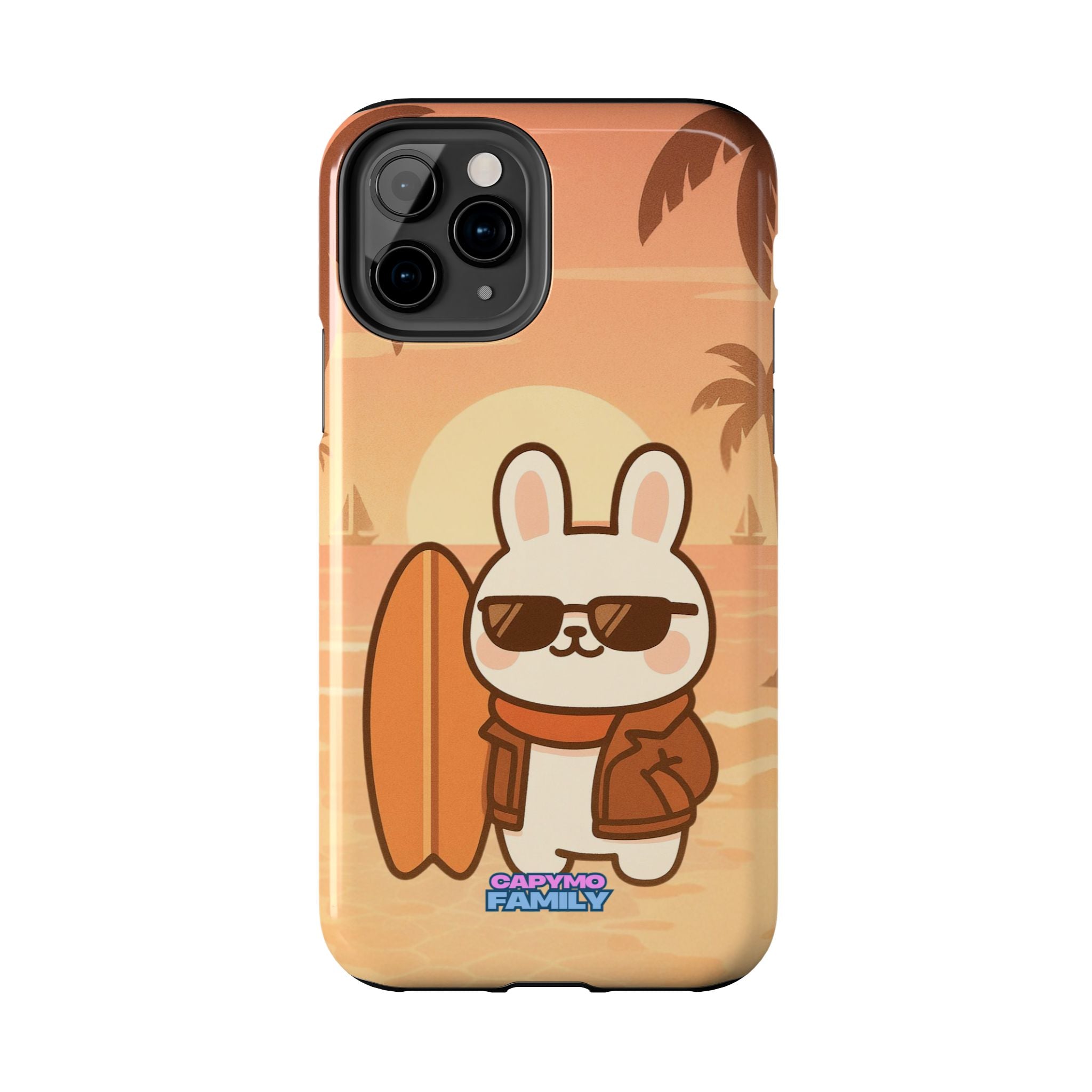 Capymo Family Sunset Surf Bunny Phone Case – Tropical Beach Skateboard Bunny "Toto" Phone Case