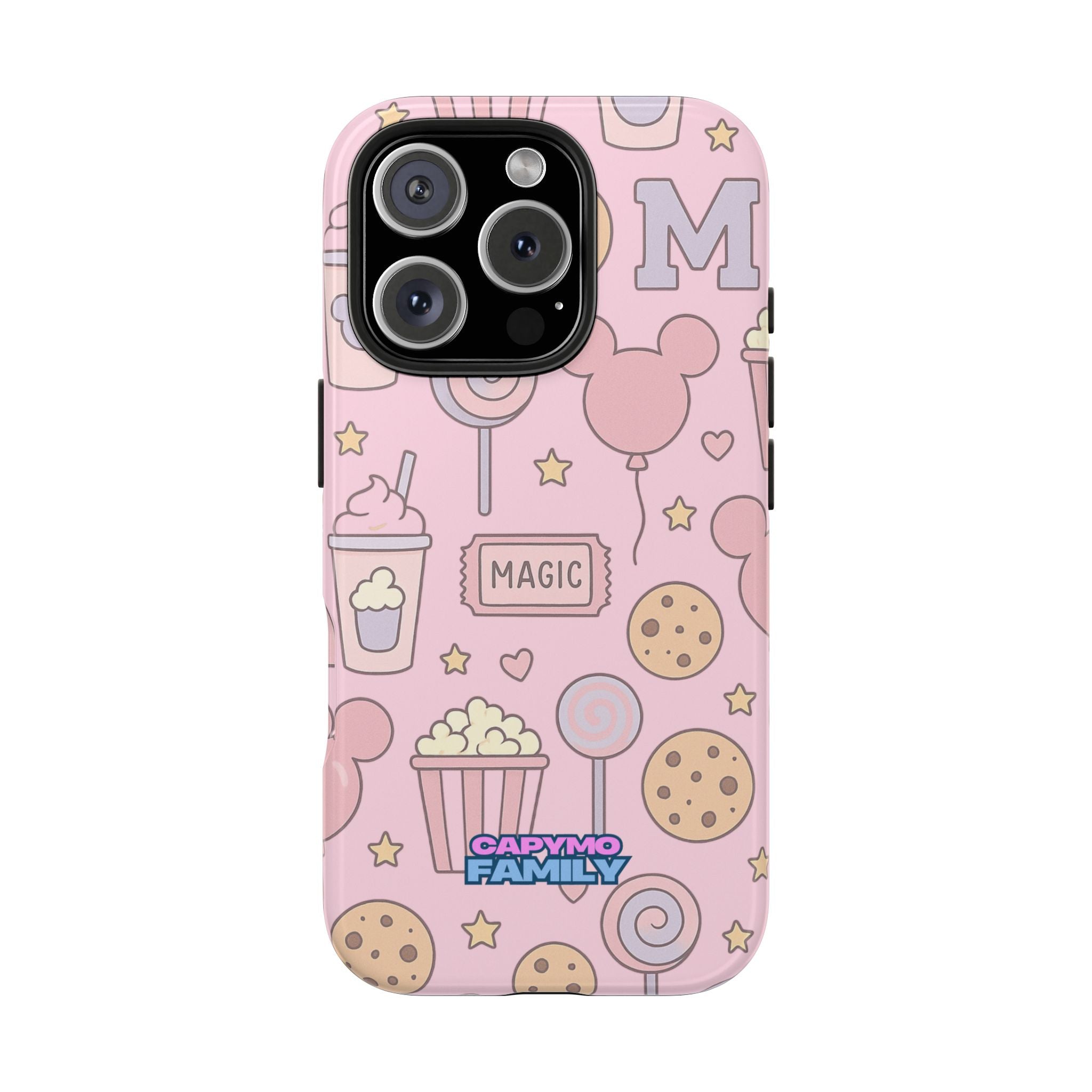 Capymo Family Kawaii Magic Snack Phone Case – Pastel Candy, Popcorn & Cookie Pattern Cover