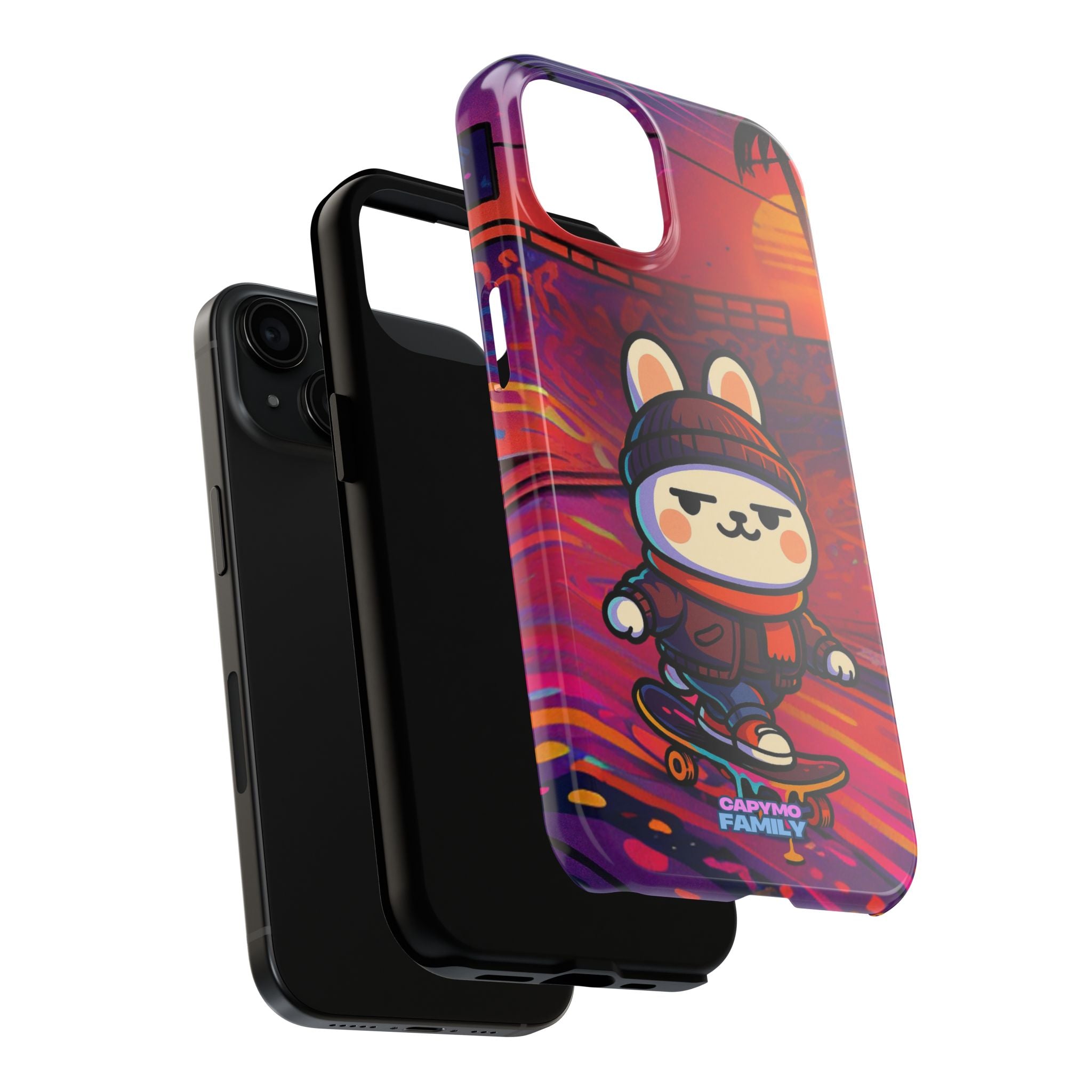 Capymo Family Sunset Skate Bunny Phone Case – Vibrant Skatepark Bunny "Toto" Phone Case