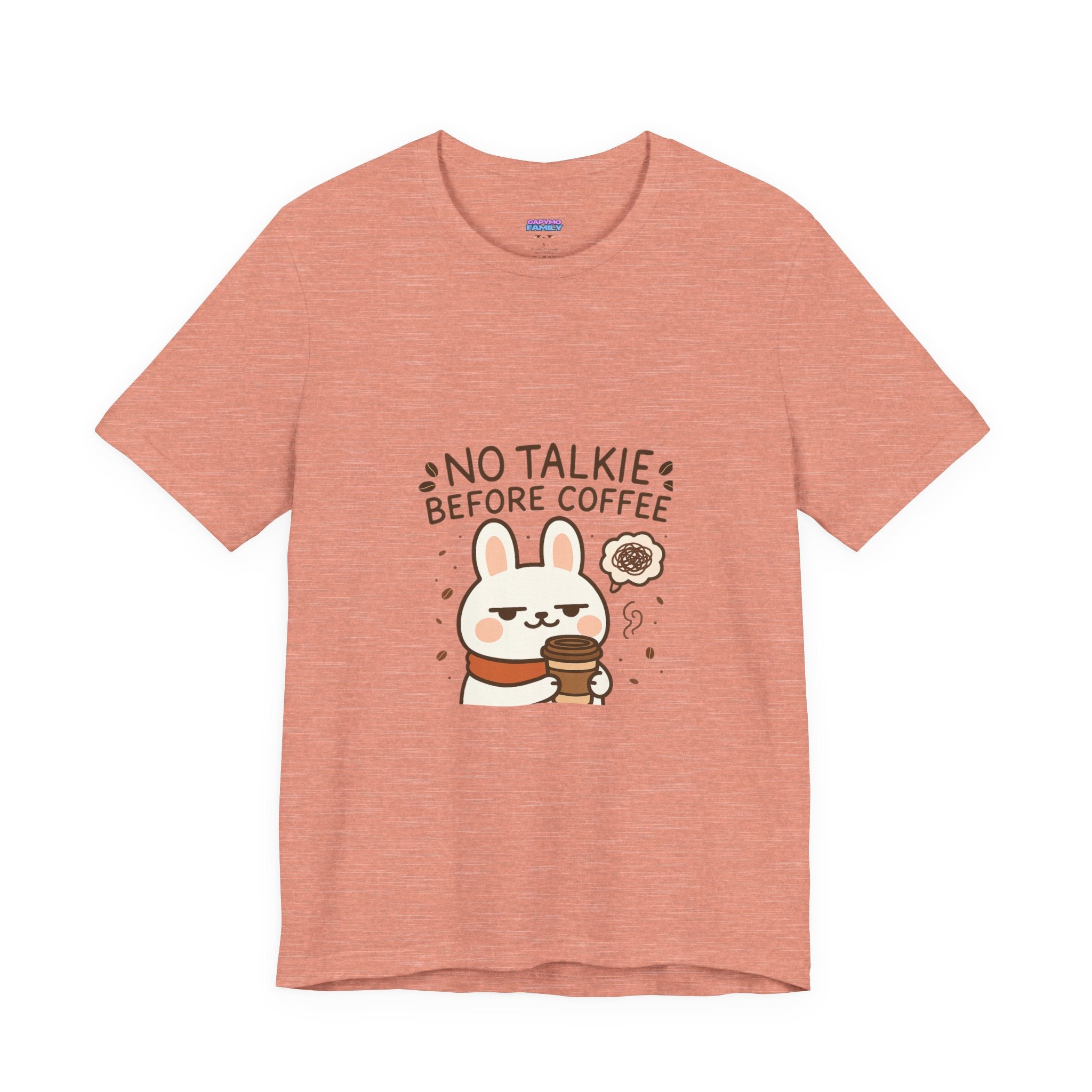 Capymo Family Kawaii Bunny Soft Cotton T-Shirt – "No Talkie Before Coffee" "Toto" The Bunny Cute Tee (Unisex)