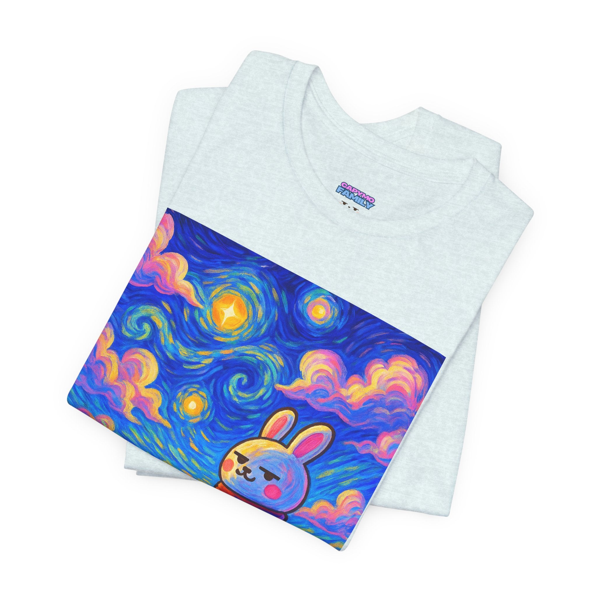 Capymo Family Starry Sky Night Vibrant Bunny Graphic Tee, Fun and Whimsical Short Sleeve Shirt, Perfect for Family Gatherings, Easter, or Everyday Wear