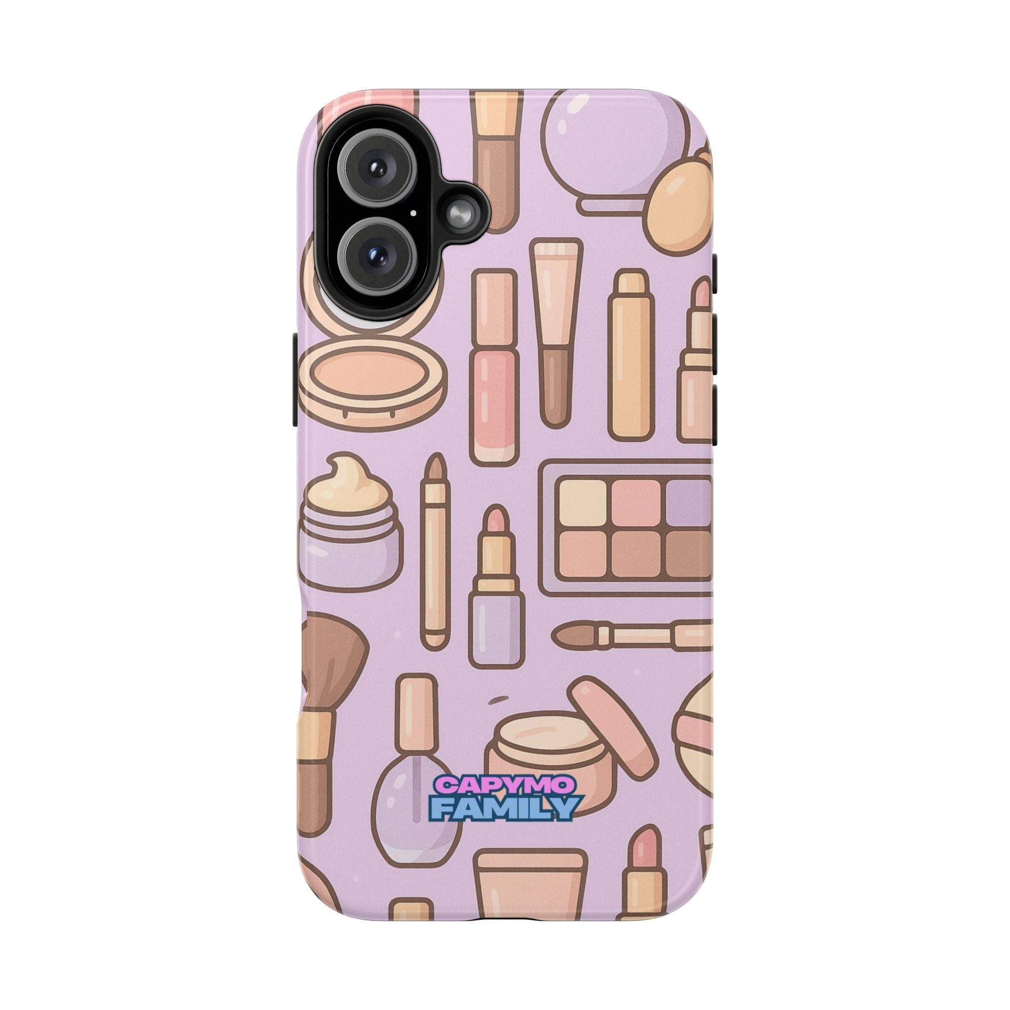 Capymo Family Kawaii Makeup Phone Case – Cute Girly iPhone Cover with Cosmetic Beauty Pattern
