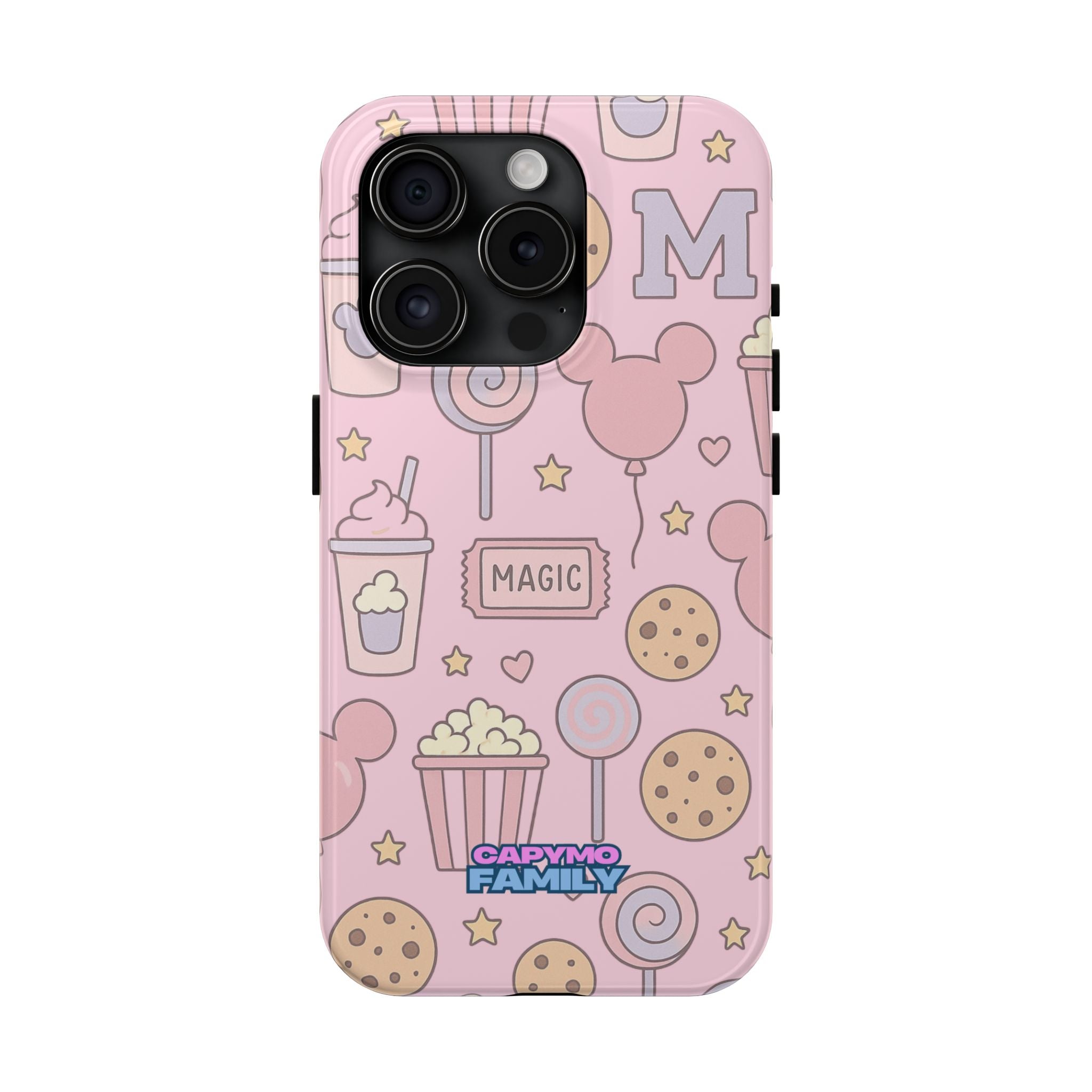Capymo Family Kawaii Magic Snack Phone Case – Pastel Candy, Popcorn & Cookie Pattern Cover