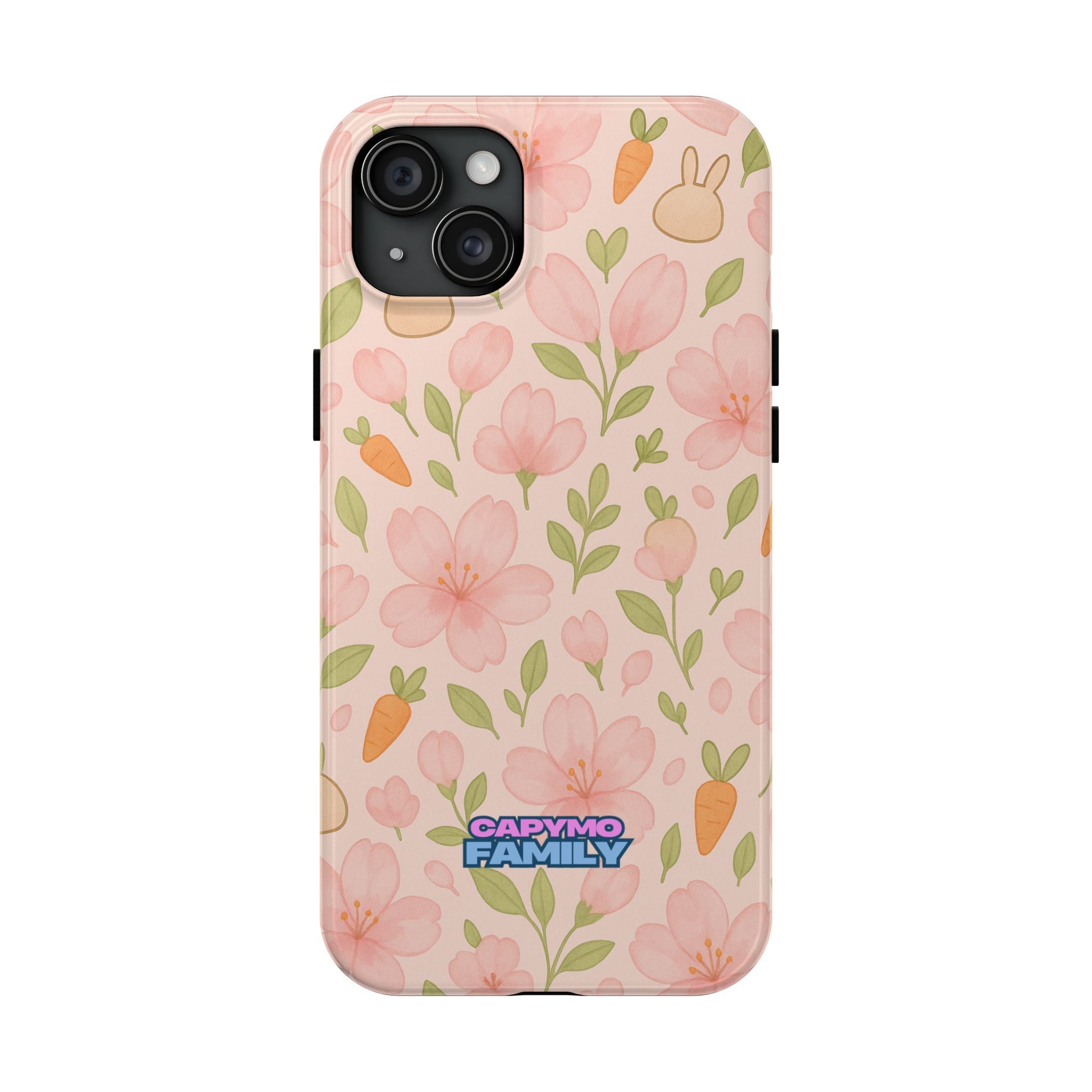Capymo Family Bunny Blossom Spring Phone Case – Cute Floral iPhone Cover with Carrots & Sakura