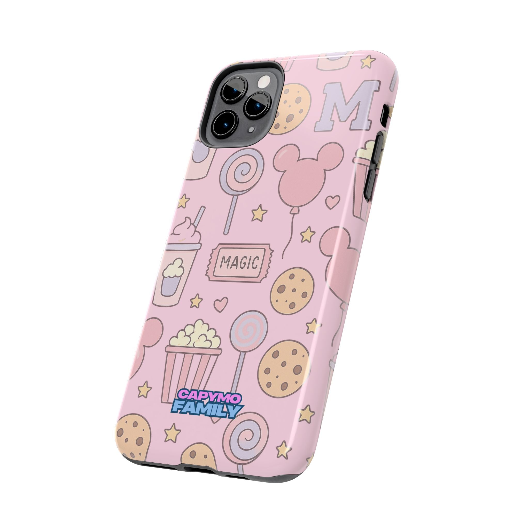 Capymo Family Kawaii Magic Snack Phone Case – Pastel Candy, Popcorn & Cookie Pattern Cover