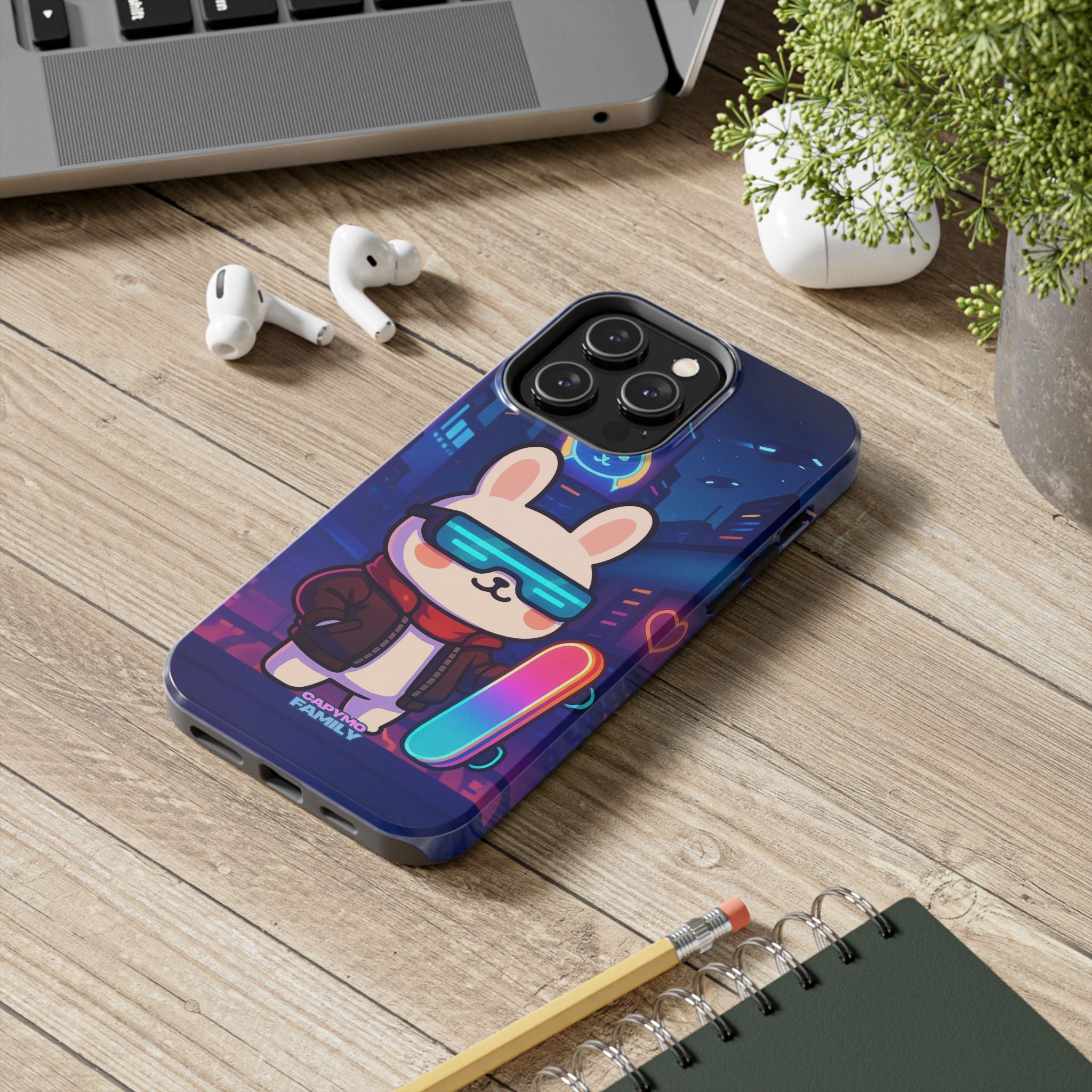 Capymo Family Cute Cartoon Bunny Tough Phone Case –Cyberpunk Bunny "Toto" Phone Case