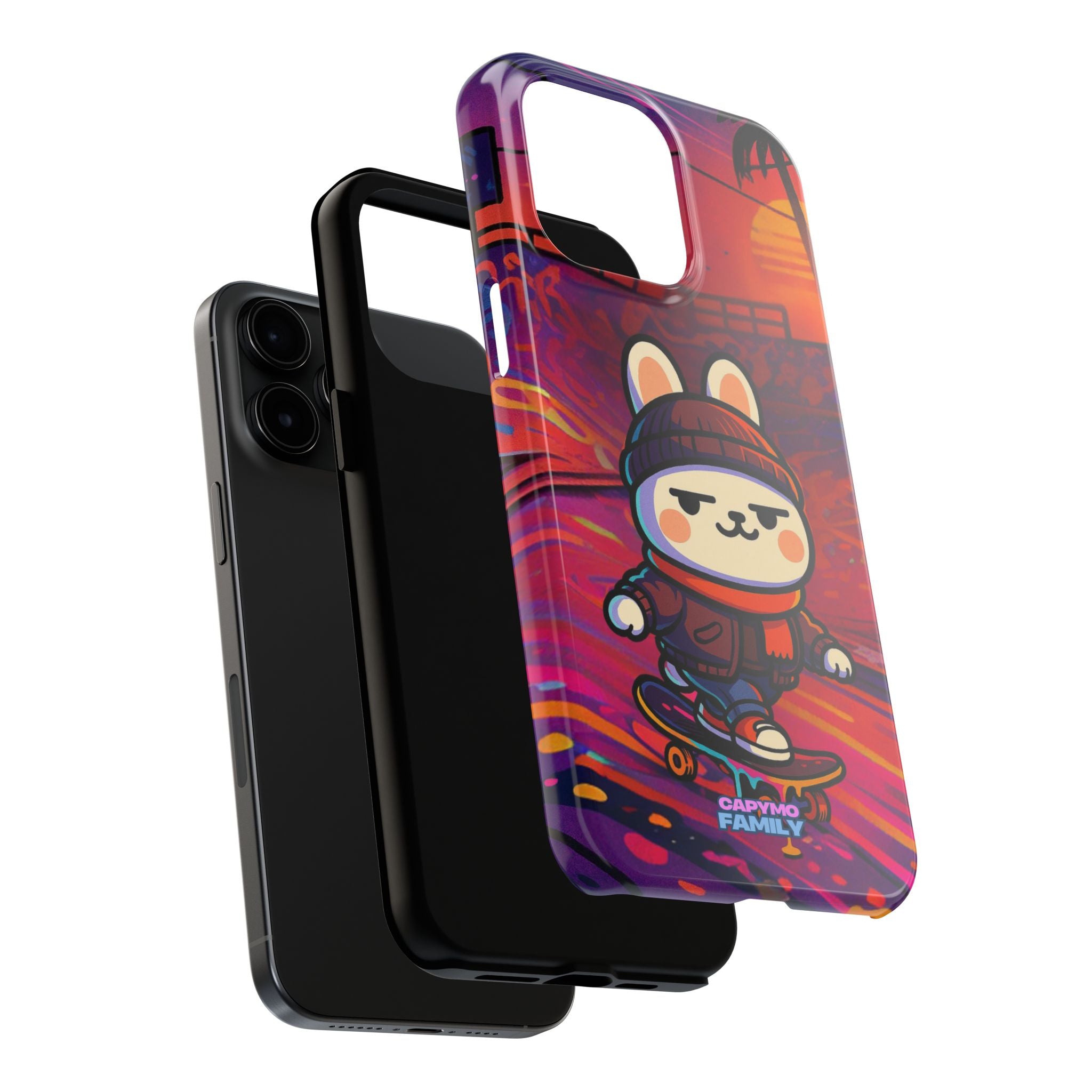 Capymo Family Sunset Skate Bunny Phone Case – Vibrant Skatepark Bunny "Toto" Phone Case