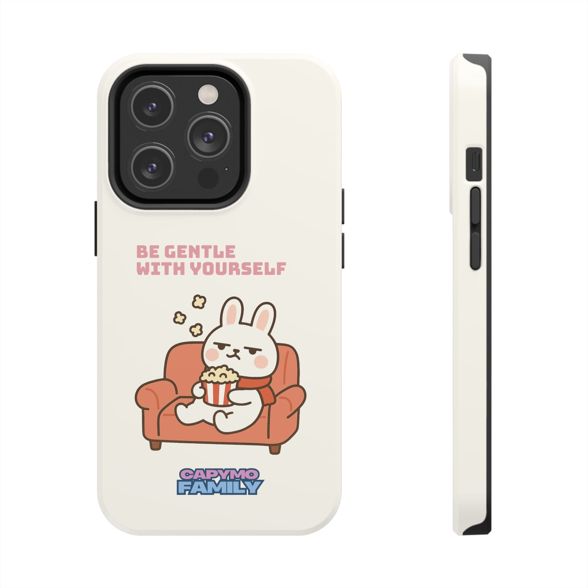 Capymo Family “Be Gentle With Yourself” Phone Case – Cozy Bunny Self-Care Quote Cover