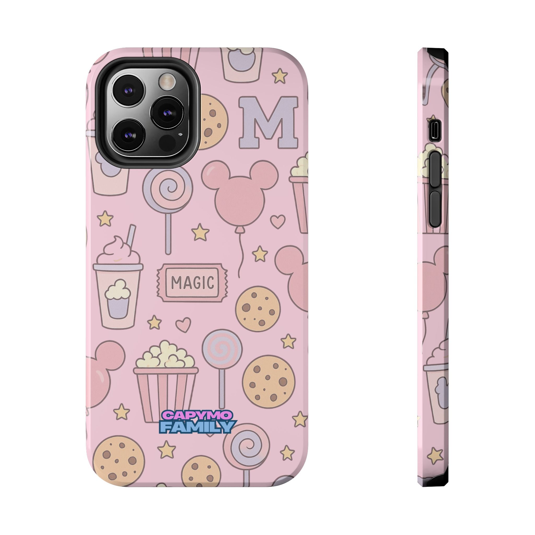 Capymo Family Kawaii Magic Snack Phone Case – Pastel Candy, Popcorn & Cookie Pattern Cover