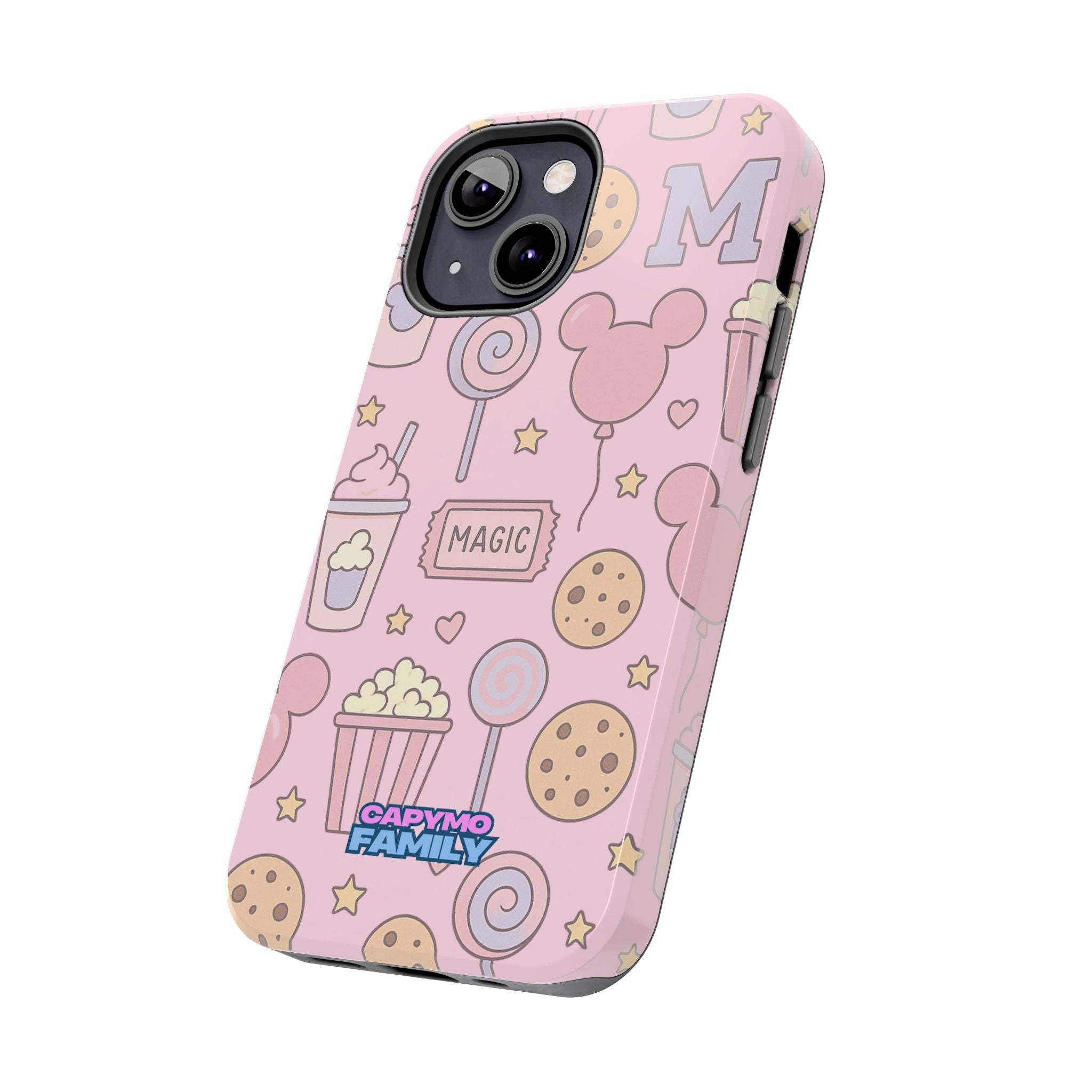 Capymo Family Kawaii Magic Snack Phone Case – Pastel Candy, Popcorn & Cookie Pattern Cover