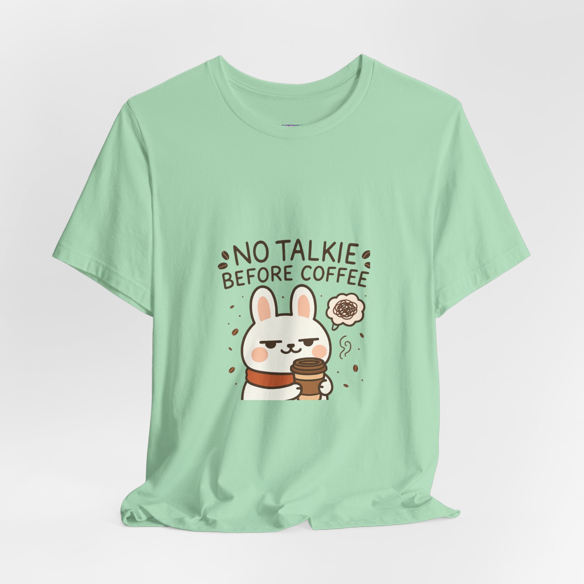 Capymo Family Kawaii Bunny Soft Cotton T-Shirt – "No Talkie Before Coffee" "Toto" The Bunny Cute Tee (Unisex)