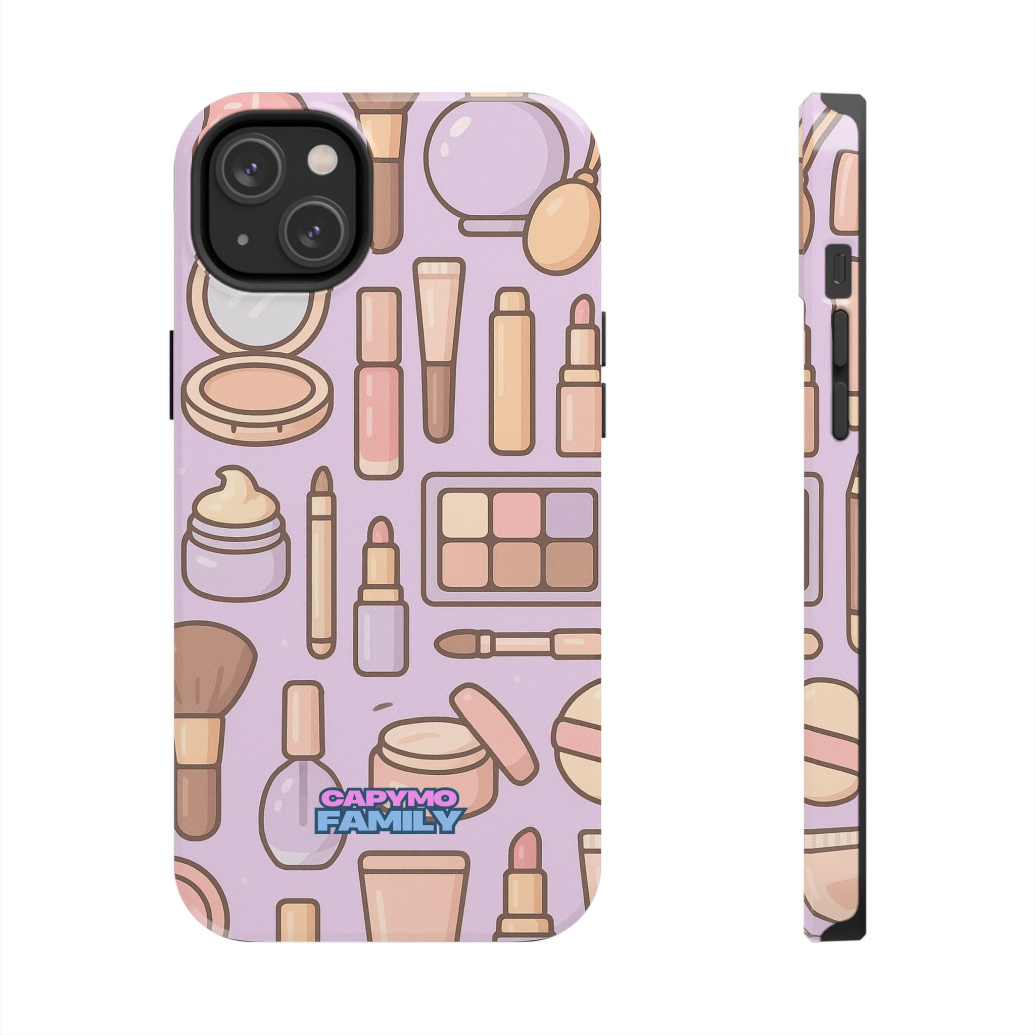 Capymo Family Kawaii Makeup Phone Case – Cute Girly iPhone Cover with Cosmetic Beauty Pattern