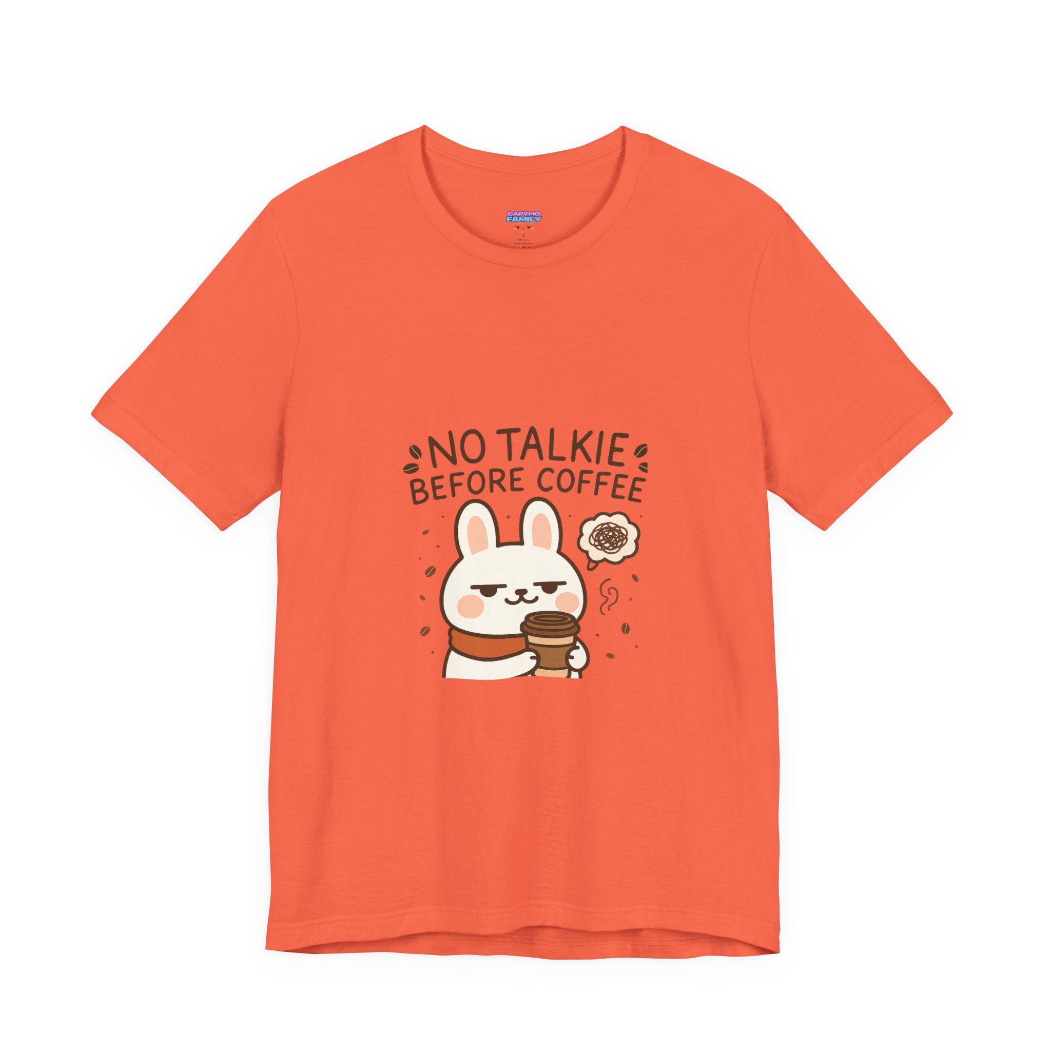 Capymo Family Kawaii Bunny Soft Cotton T-Shirt – "No Talkie Before Coffee" "Toto" The Bunny Cute Tee (Unisex)