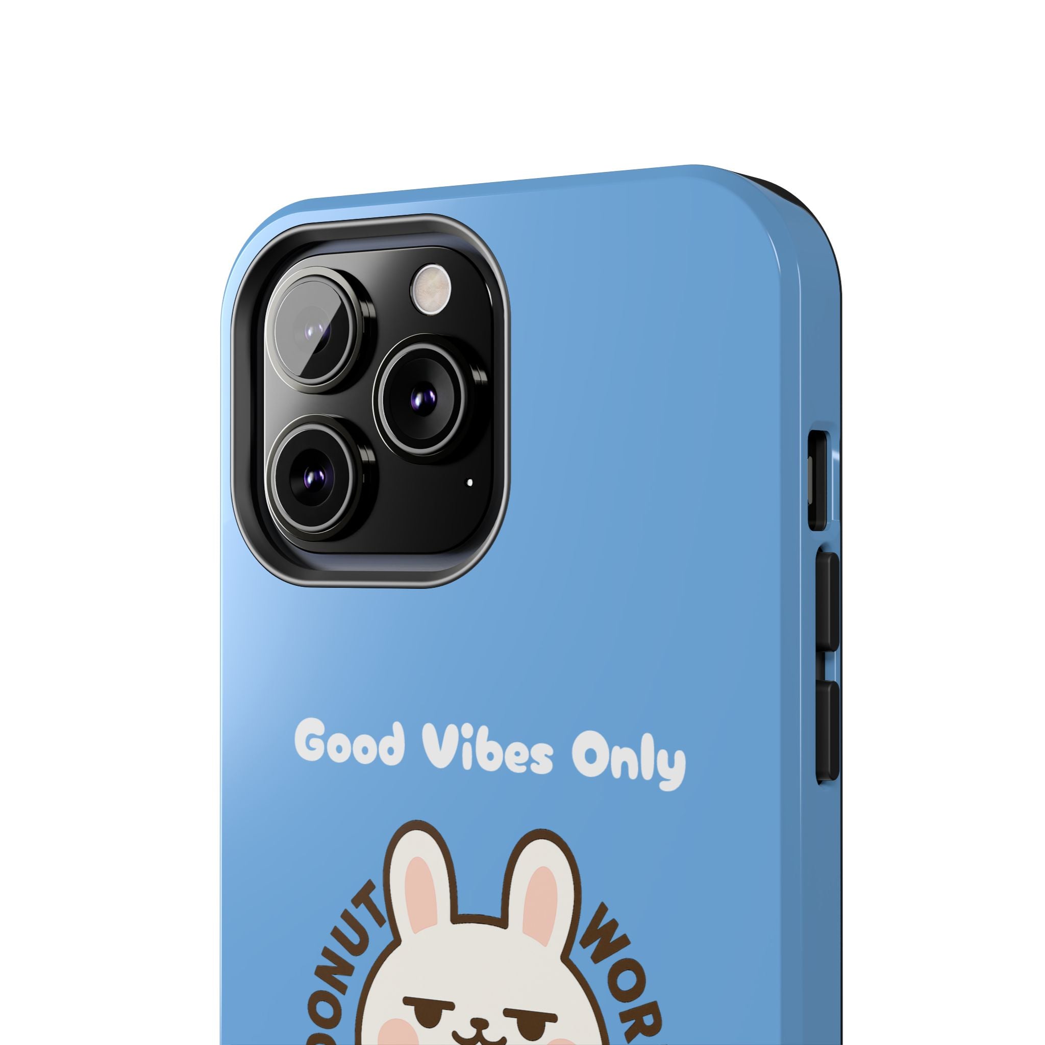 Capymo Family “Donut Worry, Be Soft” Phone Case – Cute Bunny & Donut Positive Vibes Cover