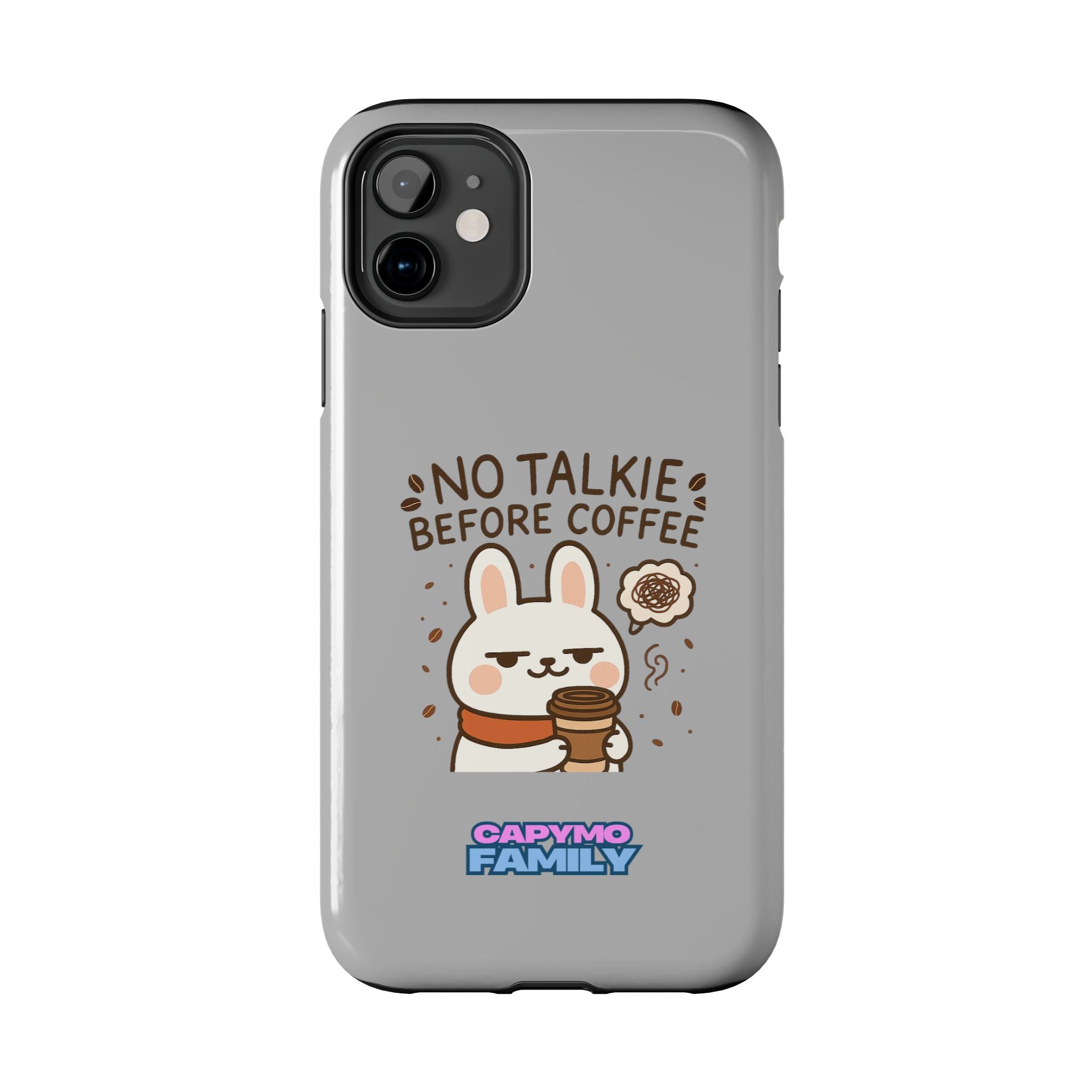Capymo Family “No Talkie Before Coffee” Phone Case – Grumpy Bunny Morning Mood