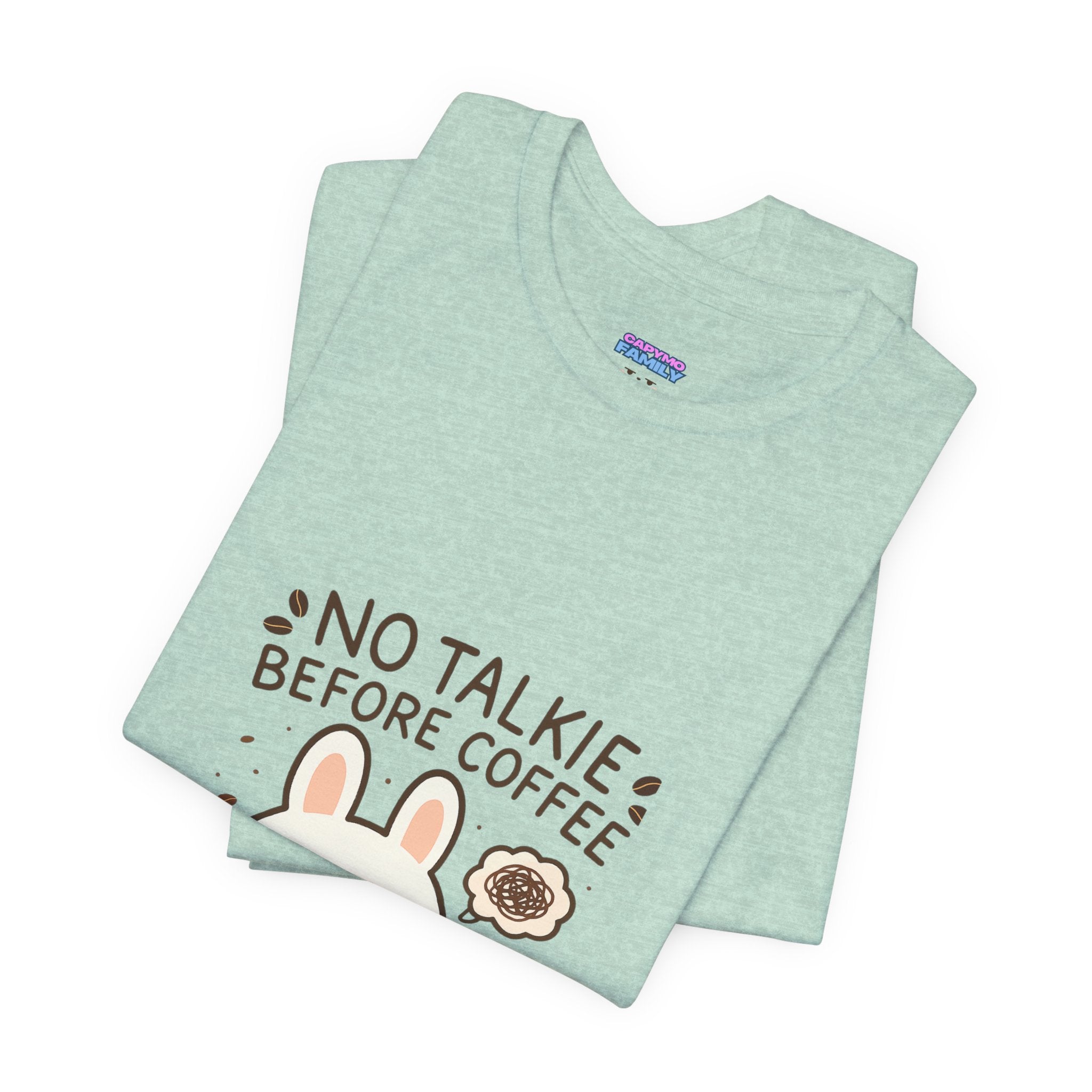 Capymo Family Kawaii Bunny Soft Cotton T-Shirt – "No Talkie Before Coffee" "Toto" The Bunny Cute Tee (Unisex)