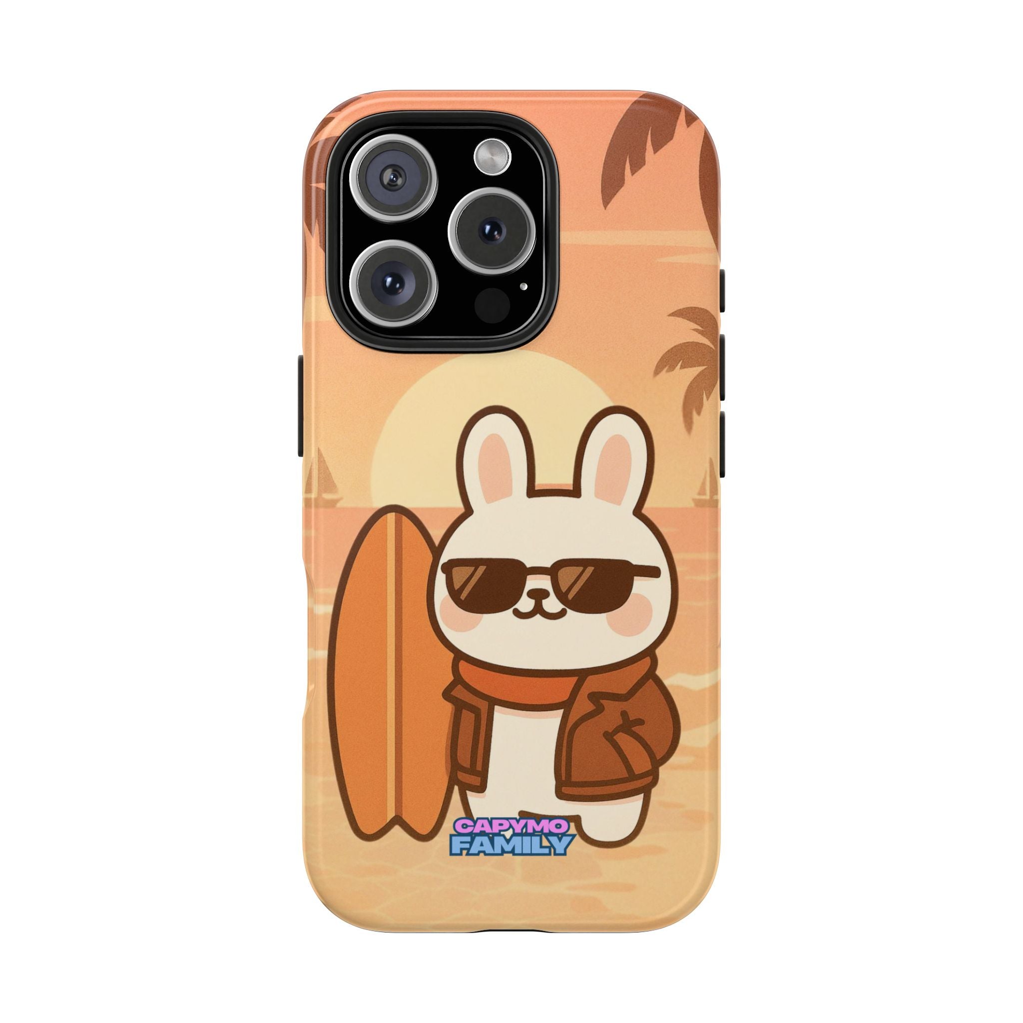 Capymo Family Sunset Surf Bunny Phone Case – Tropical Beach Skateboard Bunny "Toto" Phone Case