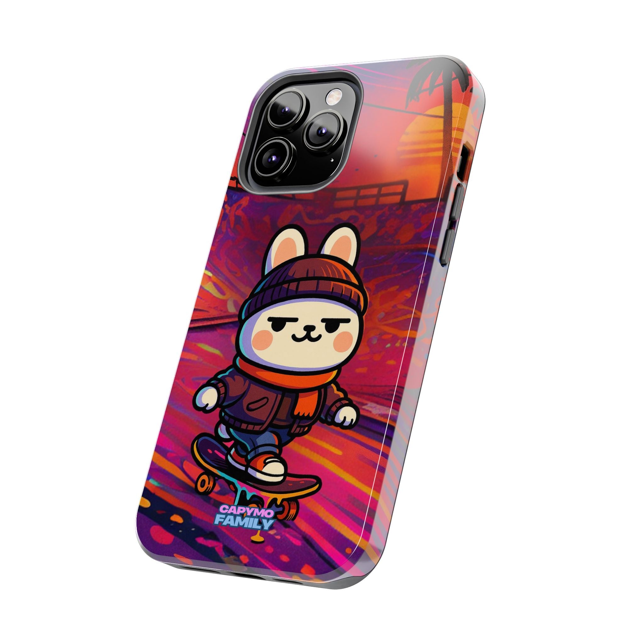 Capymo Family Sunset Skate Bunny Phone Case – Vibrant Skatepark Bunny "Toto" Phone Case