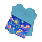 Capymo Family Starry Sky Night Vibrant Bunny Graphic Tee, Fun and Whimsical Short Sleeve Shirt, Perfect for Family Gatherings, Easter, or Everyday Wear