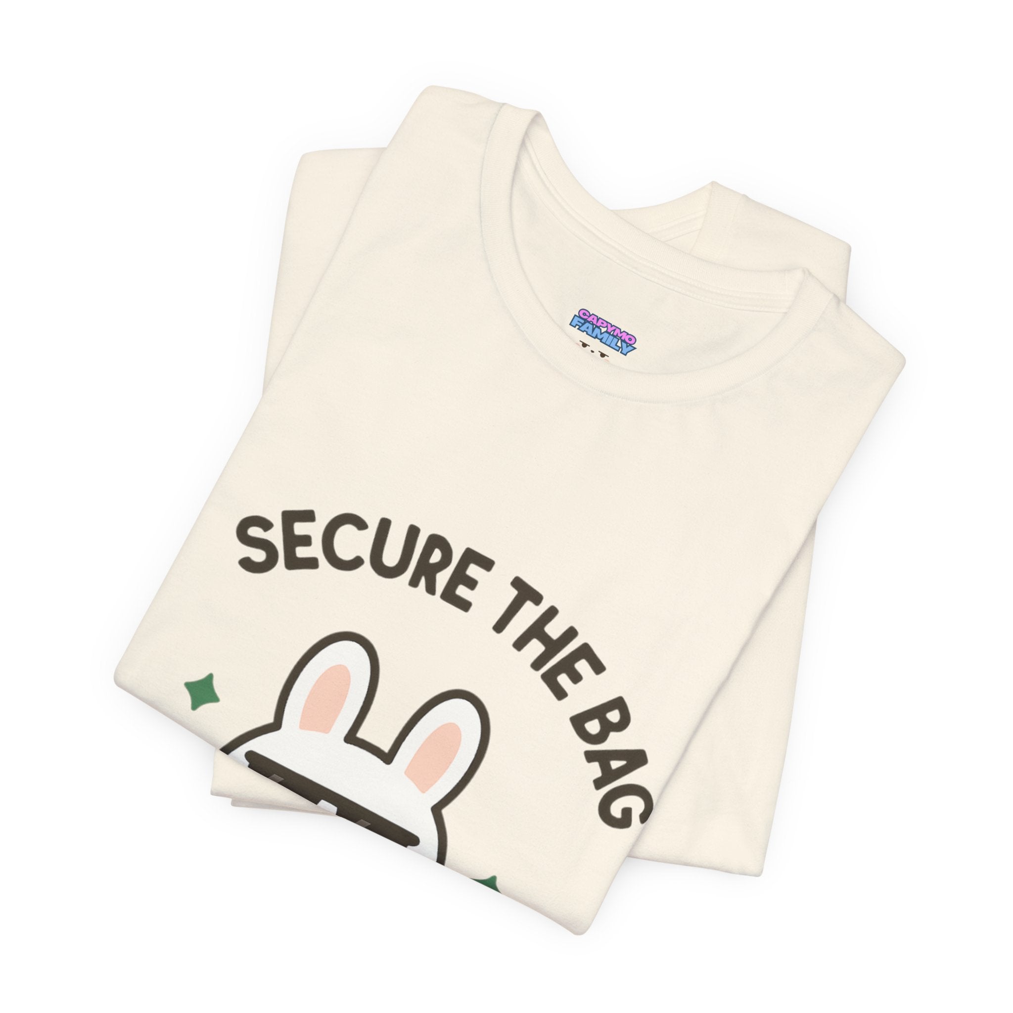 Capymo Family Kawaii Bunny Soft Cotton T-Shirt – "Secure the Bag" "Toto" The Bunny Cute Tee (Unisex)