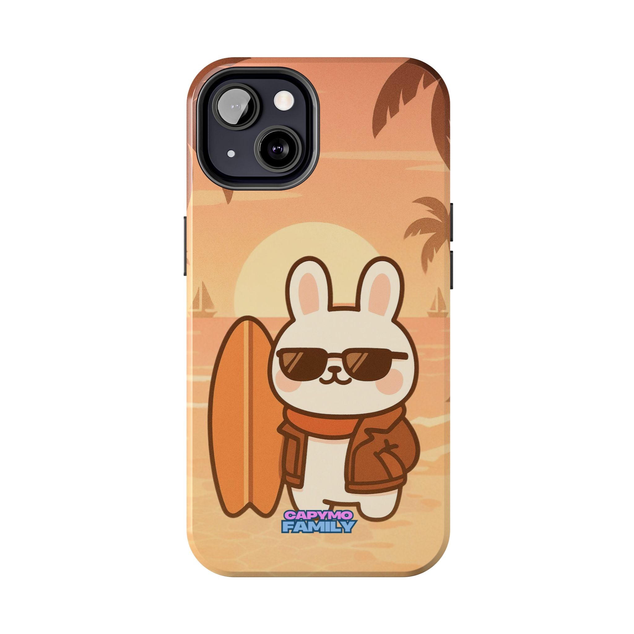 Capymo Family Sunset Surf Bunny Phone Case – Tropical Beach Skateboard Bunny "Toto" Phone Case