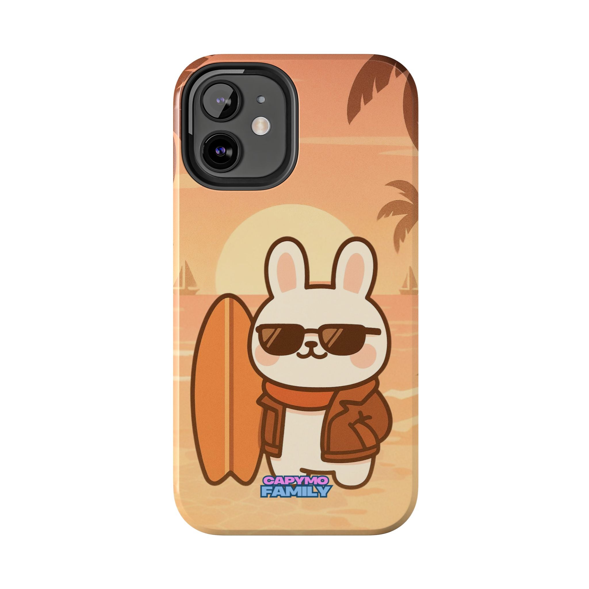Capymo Family Sunset Surf Bunny Phone Case – Tropical Beach Skateboard Bunny "Toto" Phone Case