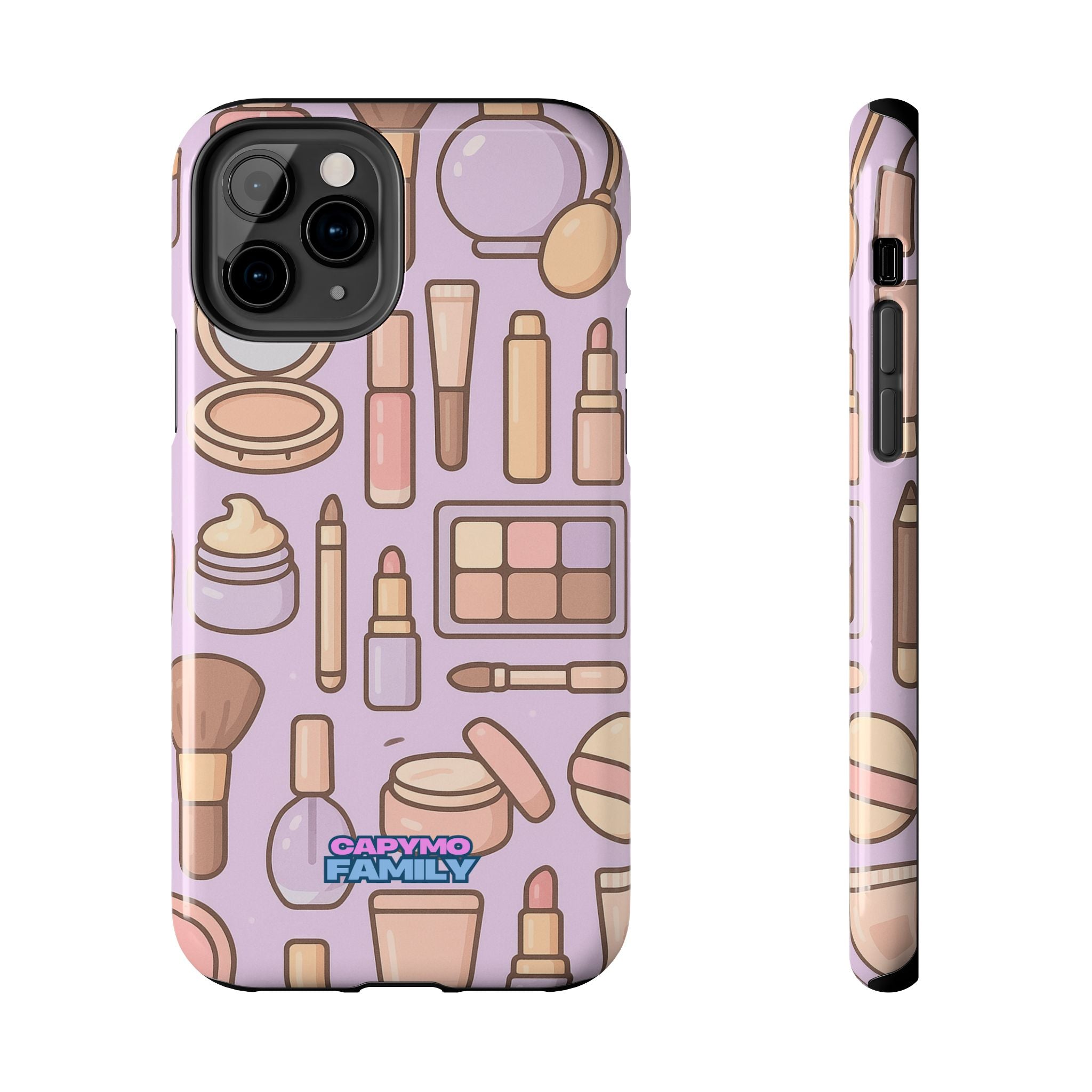 Capymo Family Kawaii Makeup Phone Case – Cute Girly iPhone Cover with Cosmetic Beauty Pattern