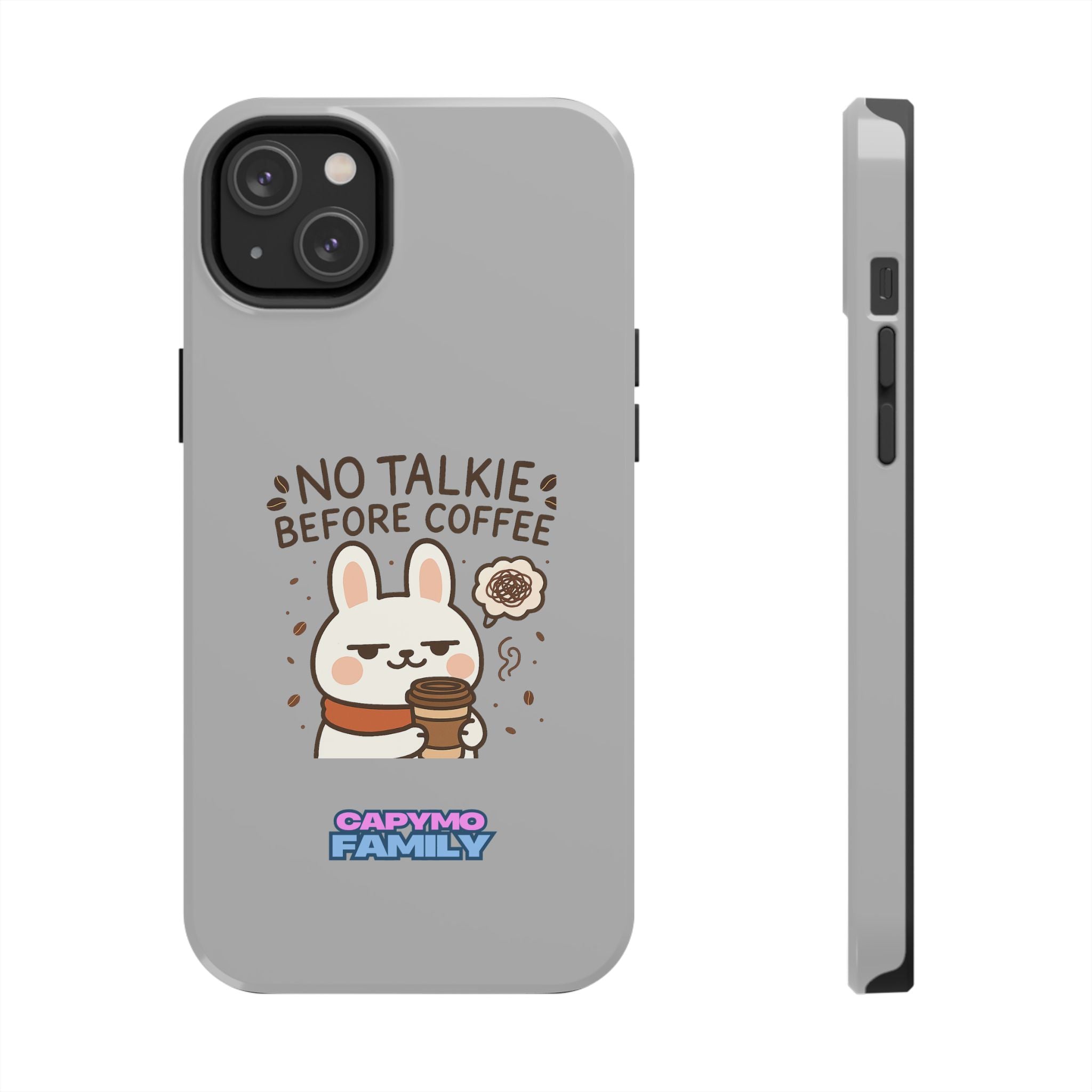 Capymo Family “No Talkie Before Coffee” Phone Case – Grumpy Bunny Morning Mood