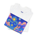 Capymo Family Starry Sky Night Vibrant Bunny Graphic Tee, Fun and Whimsical Short Sleeve Shirt, Perfect for Family Gatherings, Easter, or Everyday Wear