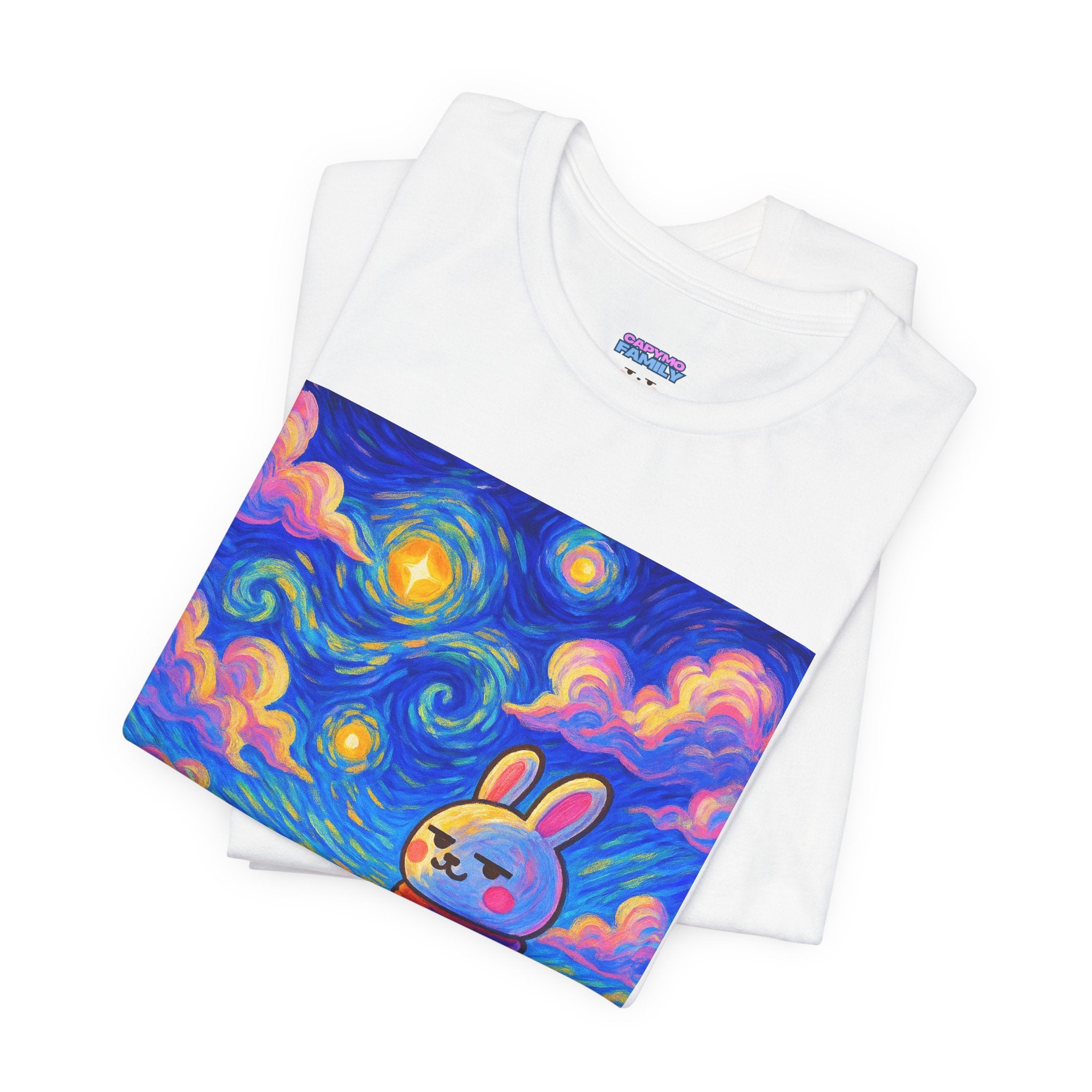Capymo Family Starry Sky Night Vibrant Bunny Graphic Tee, Fun and Whimsical Short Sleeve Shirt, Perfect for Family Gatherings, Easter, or Everyday Wear