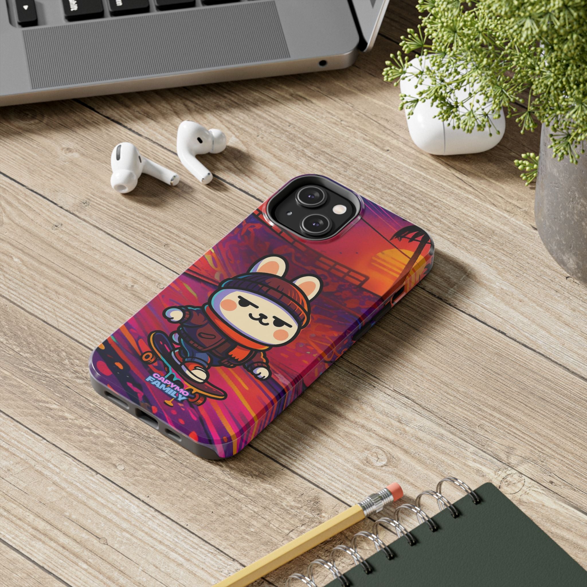 Capymo Family Sunset Skate Bunny Phone Case – Vibrant Skatepark Bunny "Toto" Phone Case