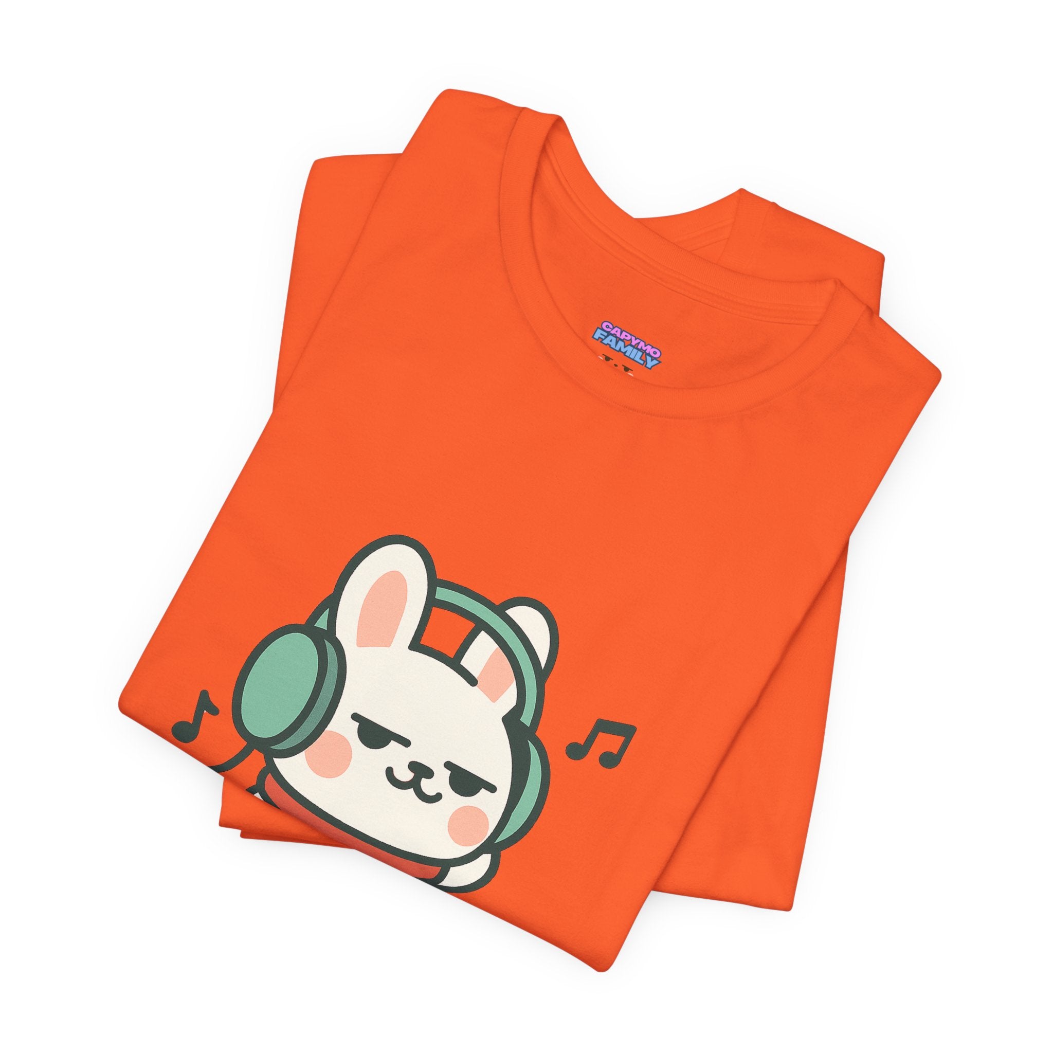 Capymo Family Cute Bunny Music Unisex Tee, Soft Beats Only, Gift for Music Lovers, Relaxed Fit T-Shirt, Animal Lover Apparel, Casual Wear
