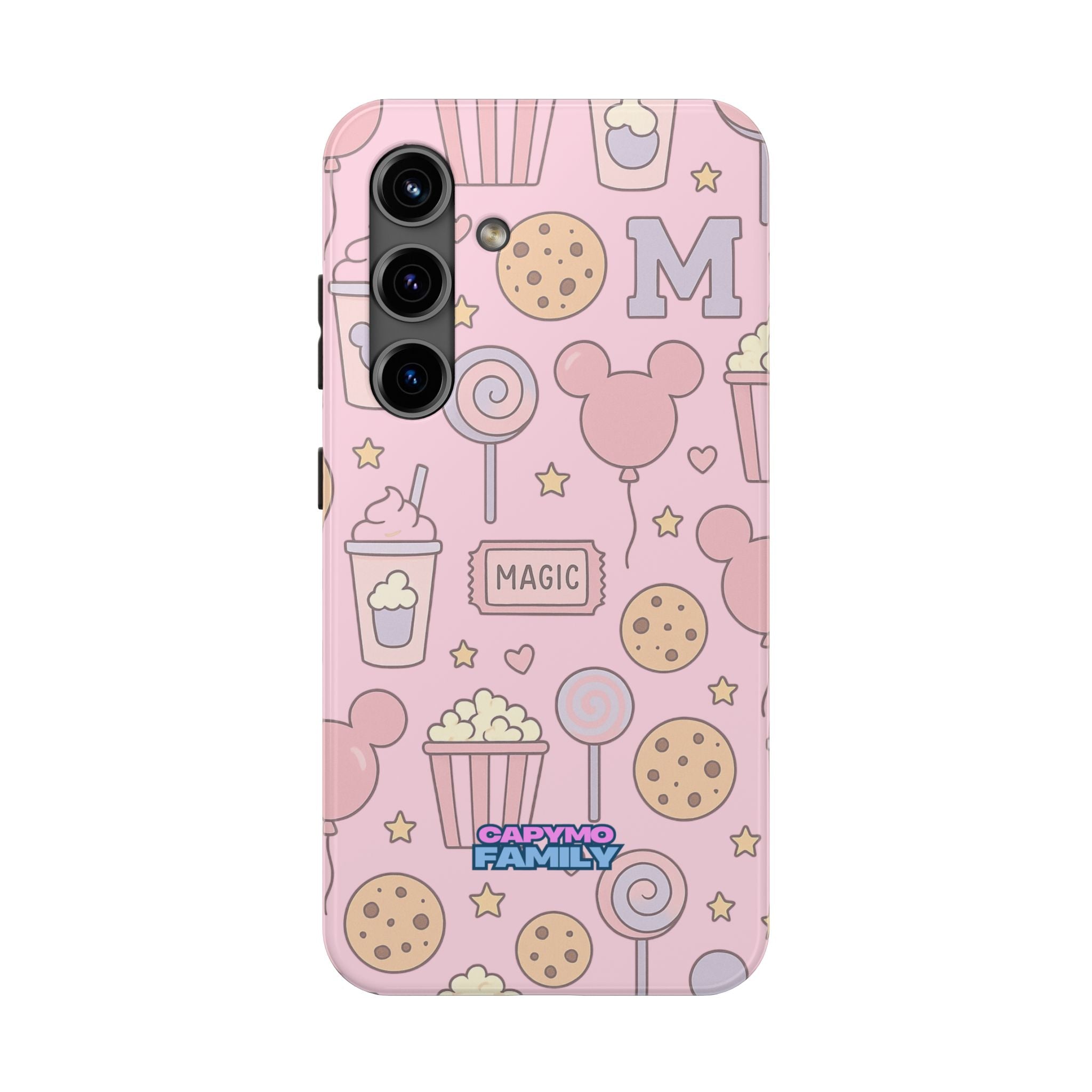Capymo Family Kawaii Magic Snack Phone Case – Pastel Candy, Popcorn & Cookie Pattern Cover