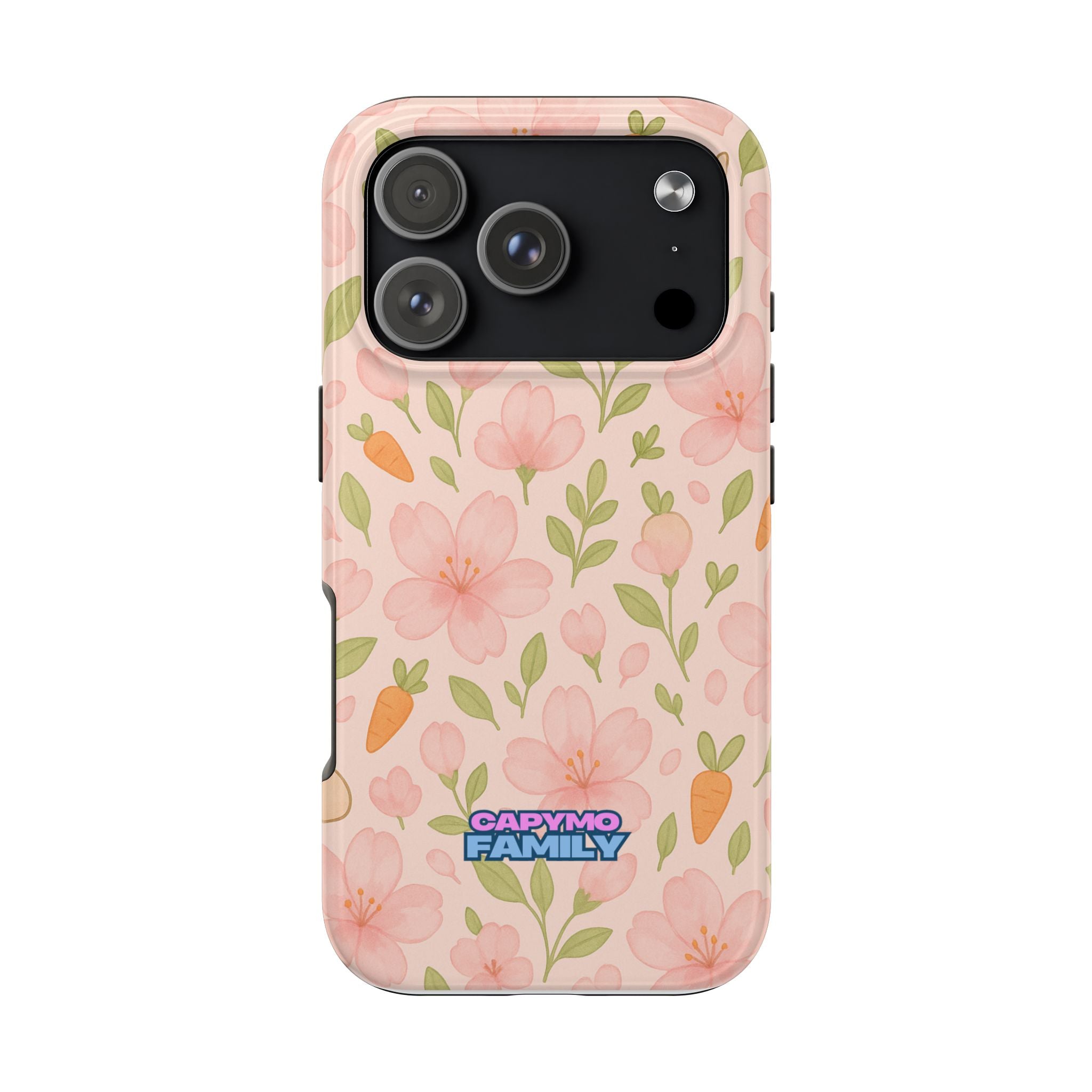 Capymo Family Bunny Blossom Spring Phone Case – Cute Floral iPhone Cover with Carrots & Sakura