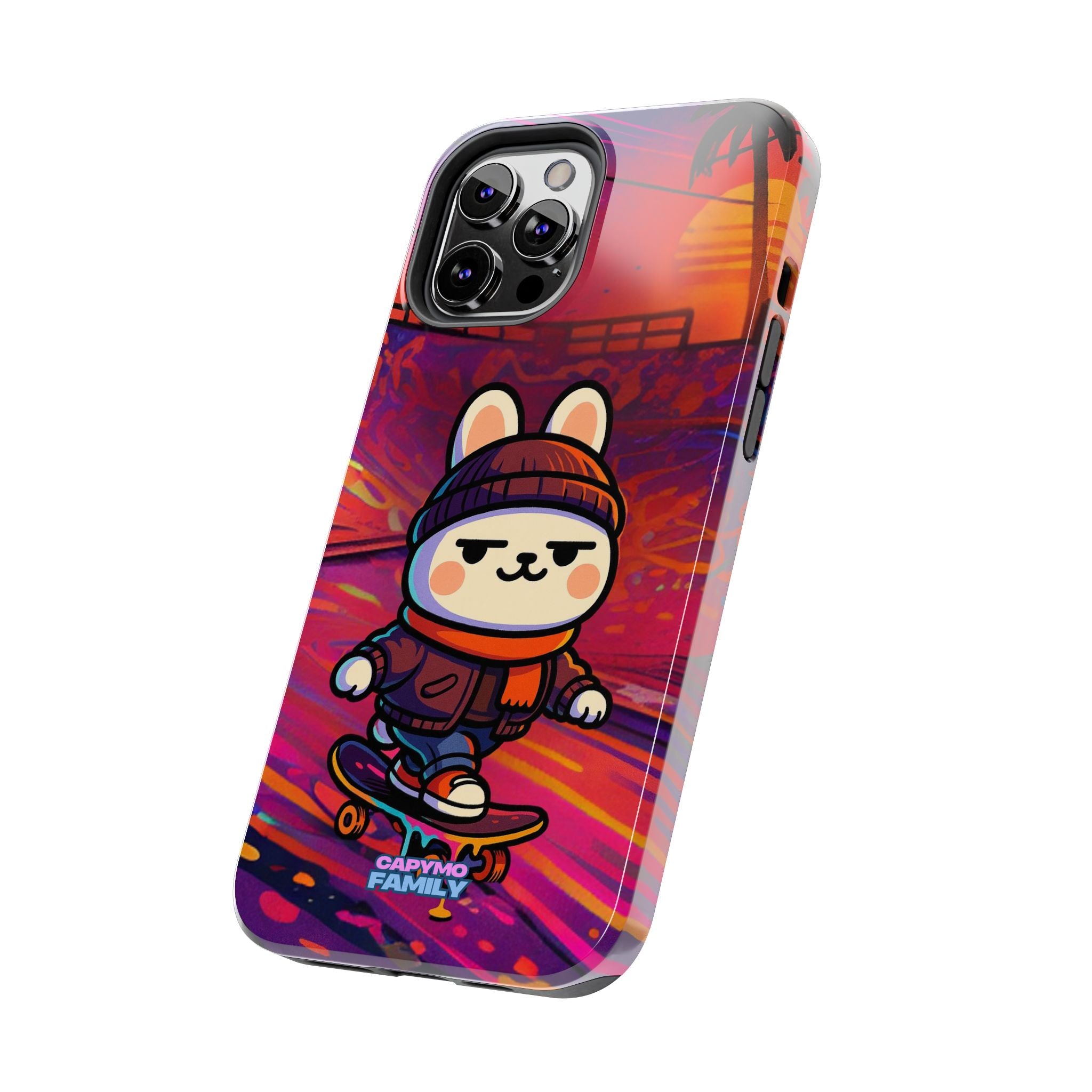 Capymo Family Sunset Skate Bunny Phone Case – Vibrant Skatepark Bunny "Toto" Phone Case