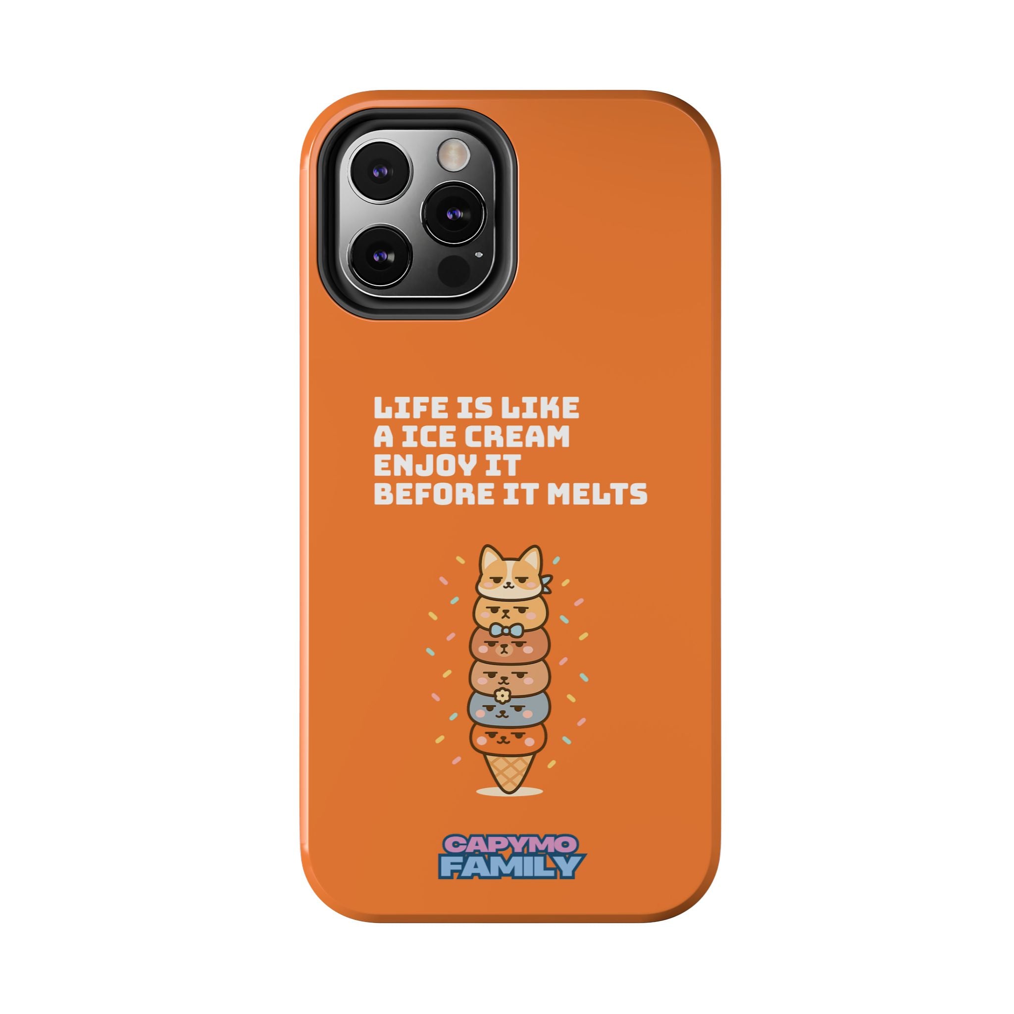 Capymo Family Ice Cream Cat Quote Phone Case – Cute Orange iPhone Cover with Motivational Saying