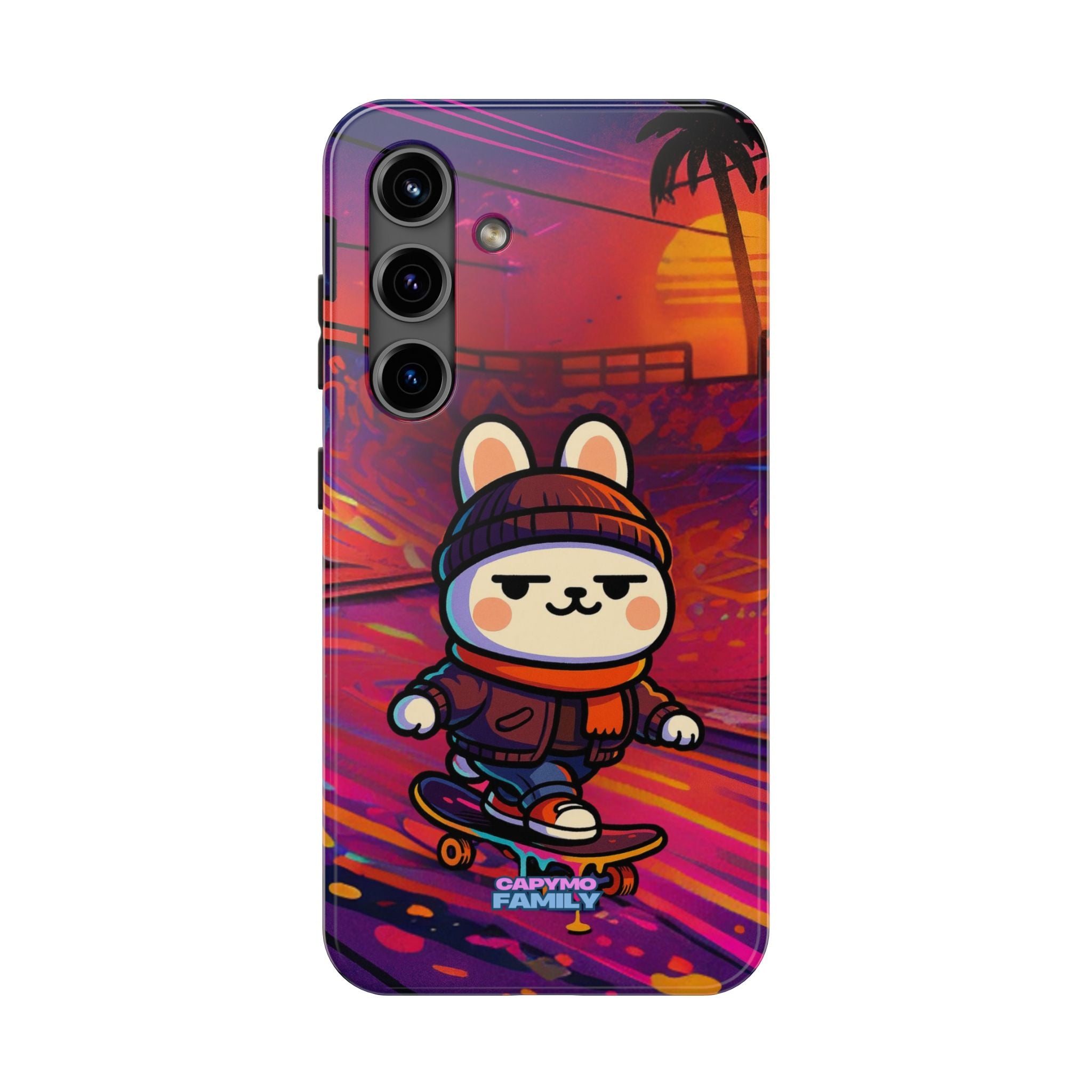 Capymo Family Sunset Skate Bunny Phone Case – Vibrant Skatepark Bunny "Toto" Phone Case