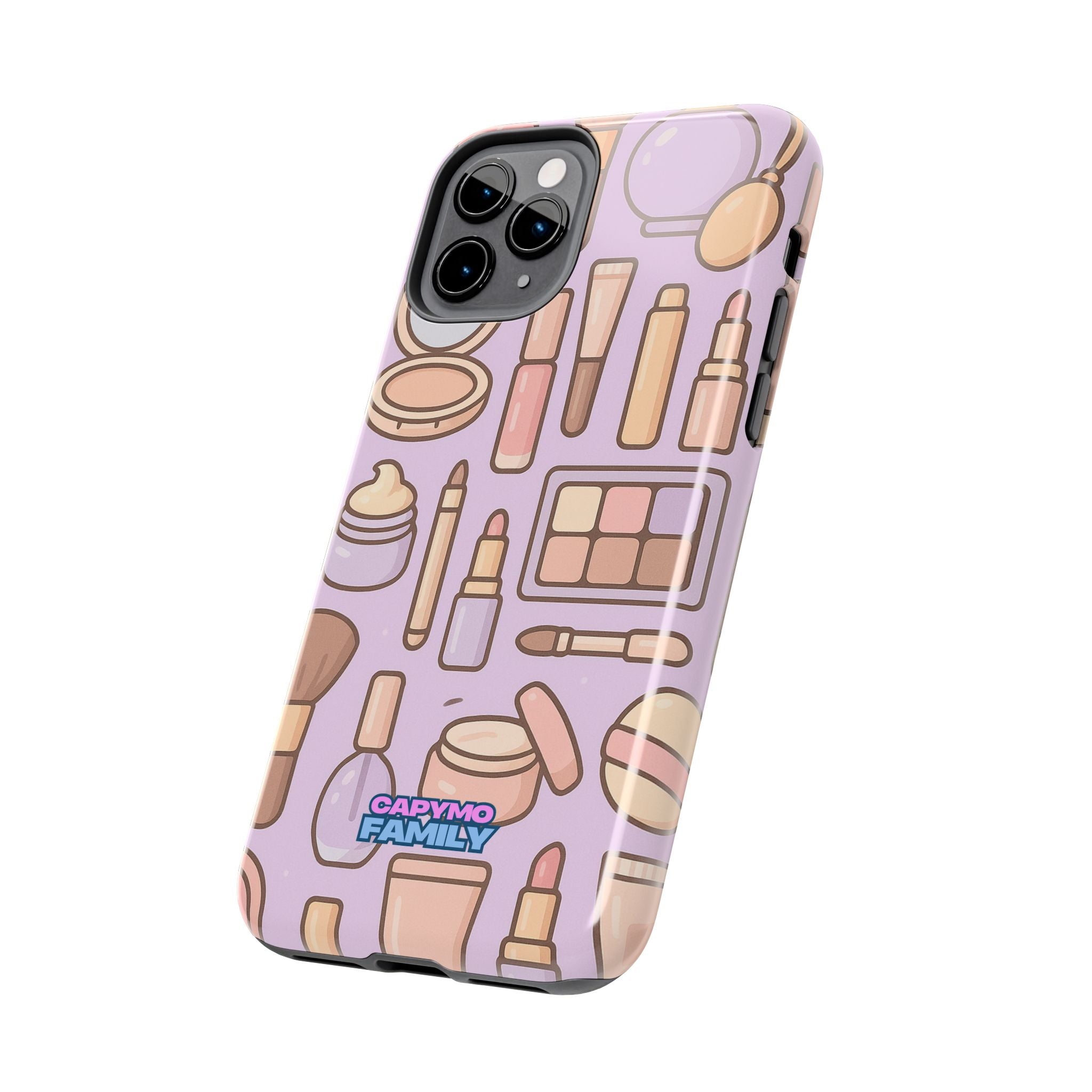 Capymo Family Kawaii Makeup Phone Case – Cute Girly iPhone Cover with Cosmetic Beauty Pattern