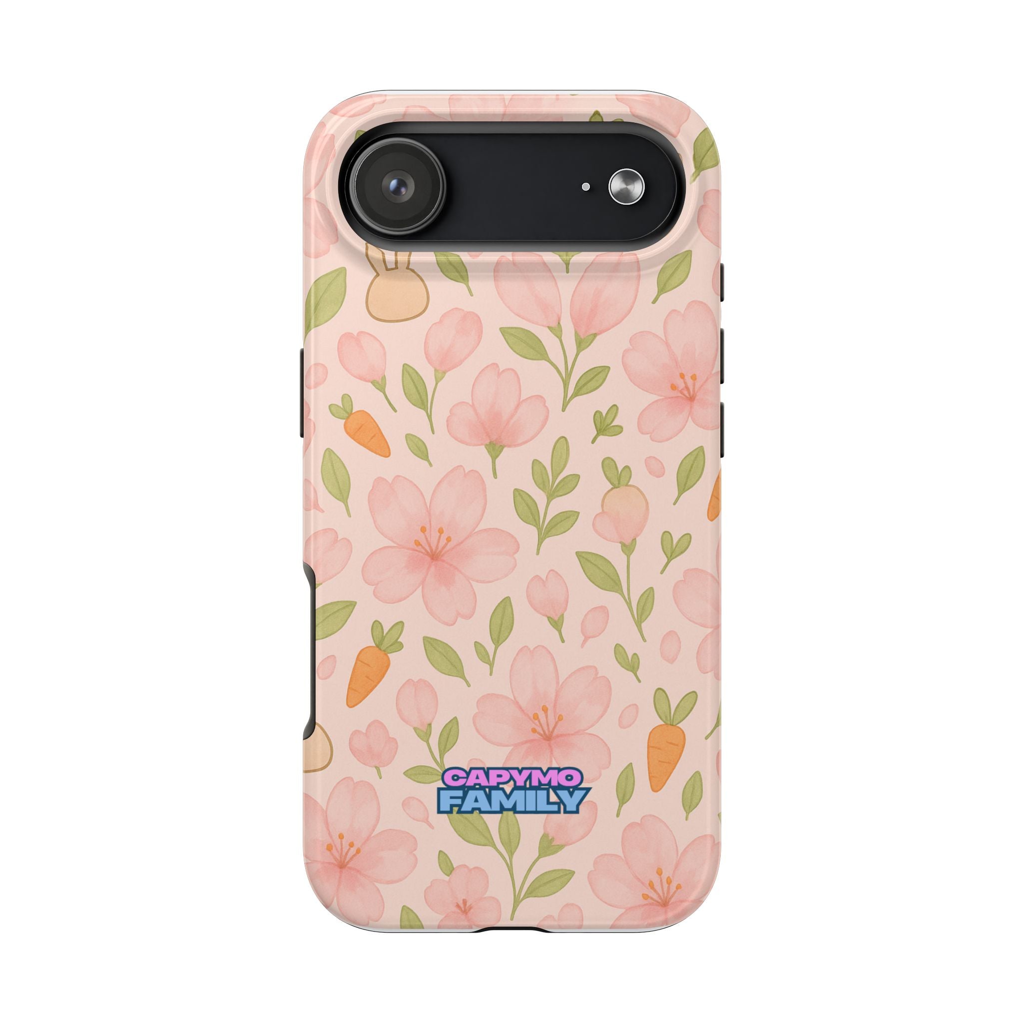 Capymo Family Bunny Blossom Spring Phone Case – Cute Floral iPhone Cover with Carrots & Sakura