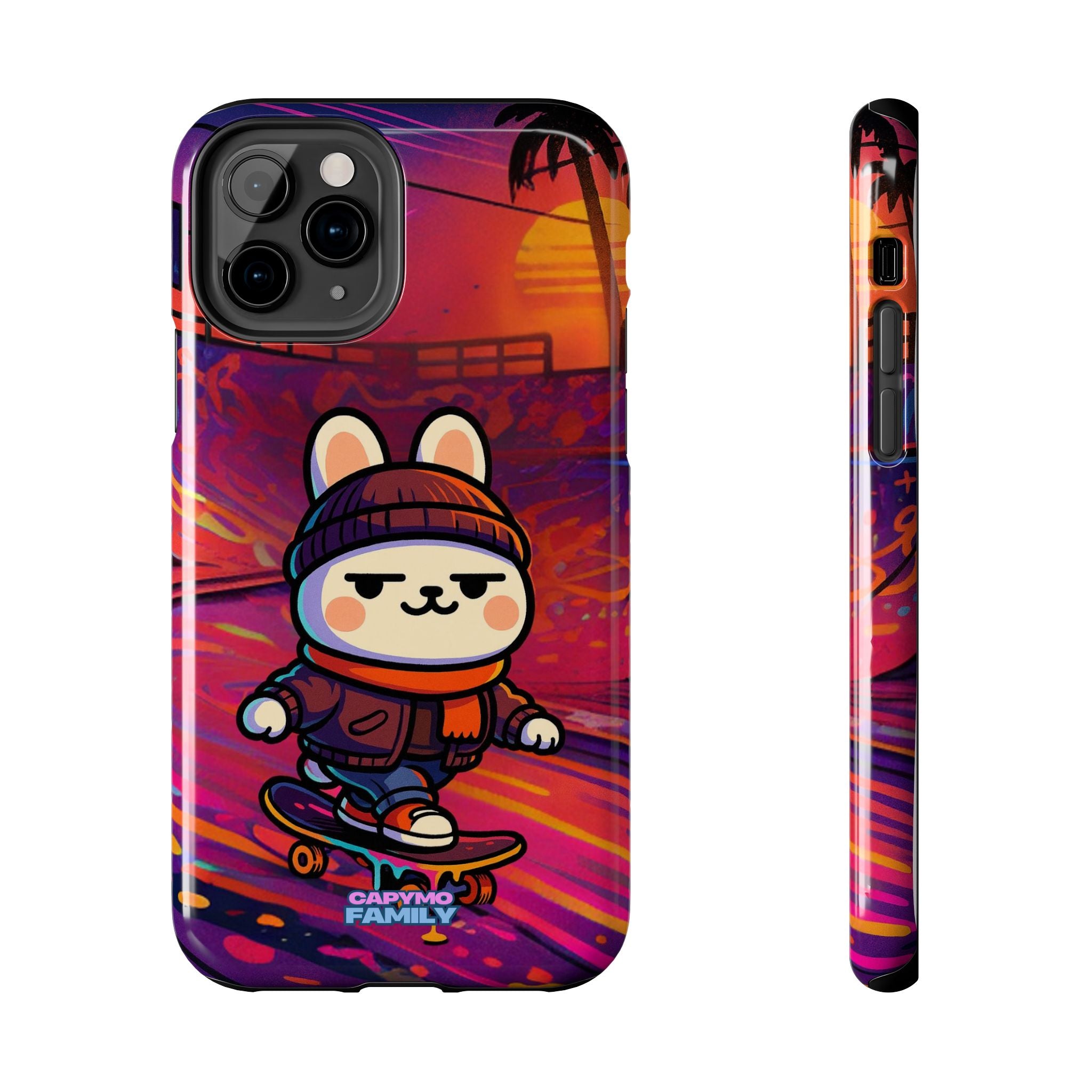 Capymo Family Sunset Skate Bunny Phone Case – Vibrant Skatepark Bunny "Toto" Phone Case