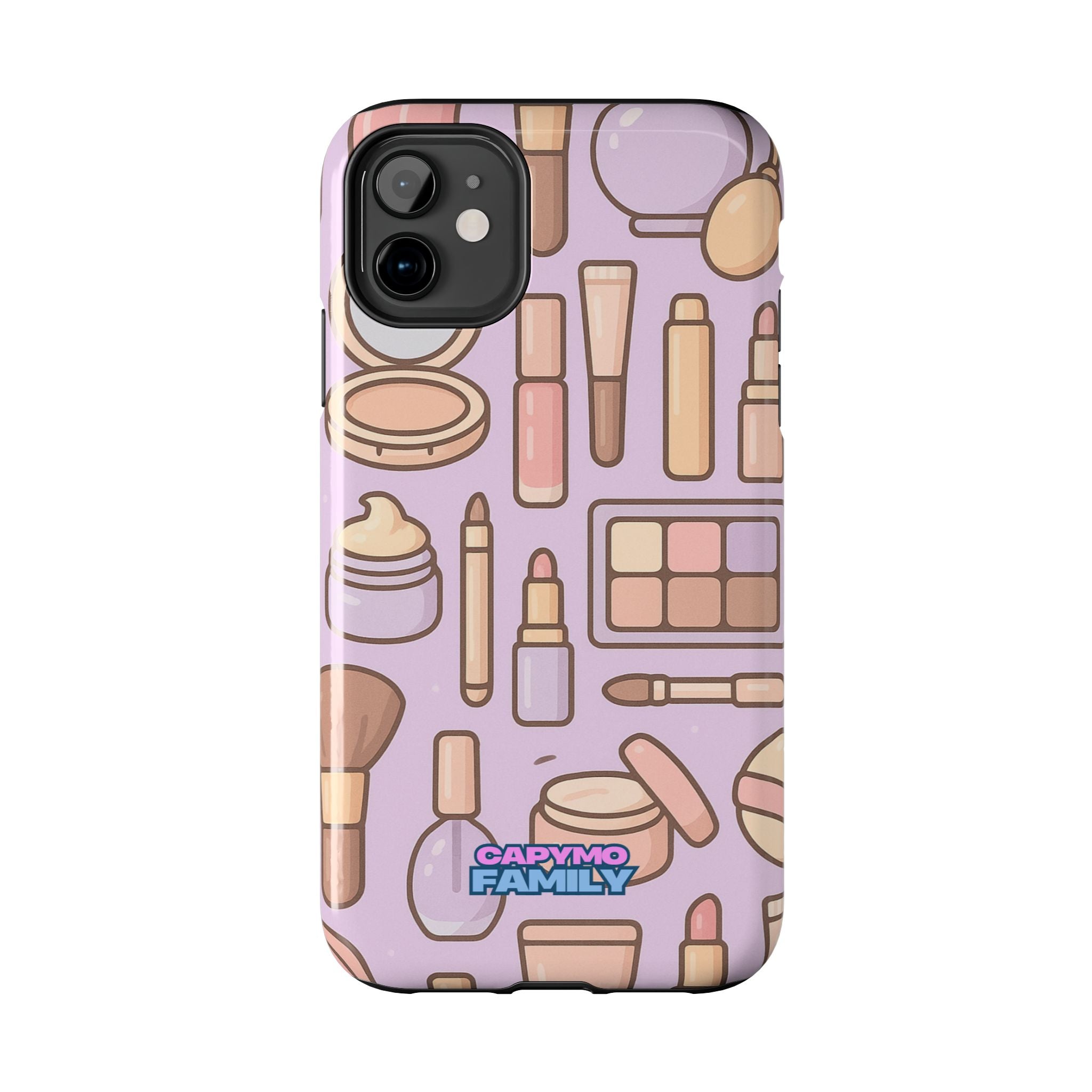 Capymo Family Kawaii Makeup Phone Case – Cute Girly iPhone Cover with Cosmetic Beauty Pattern